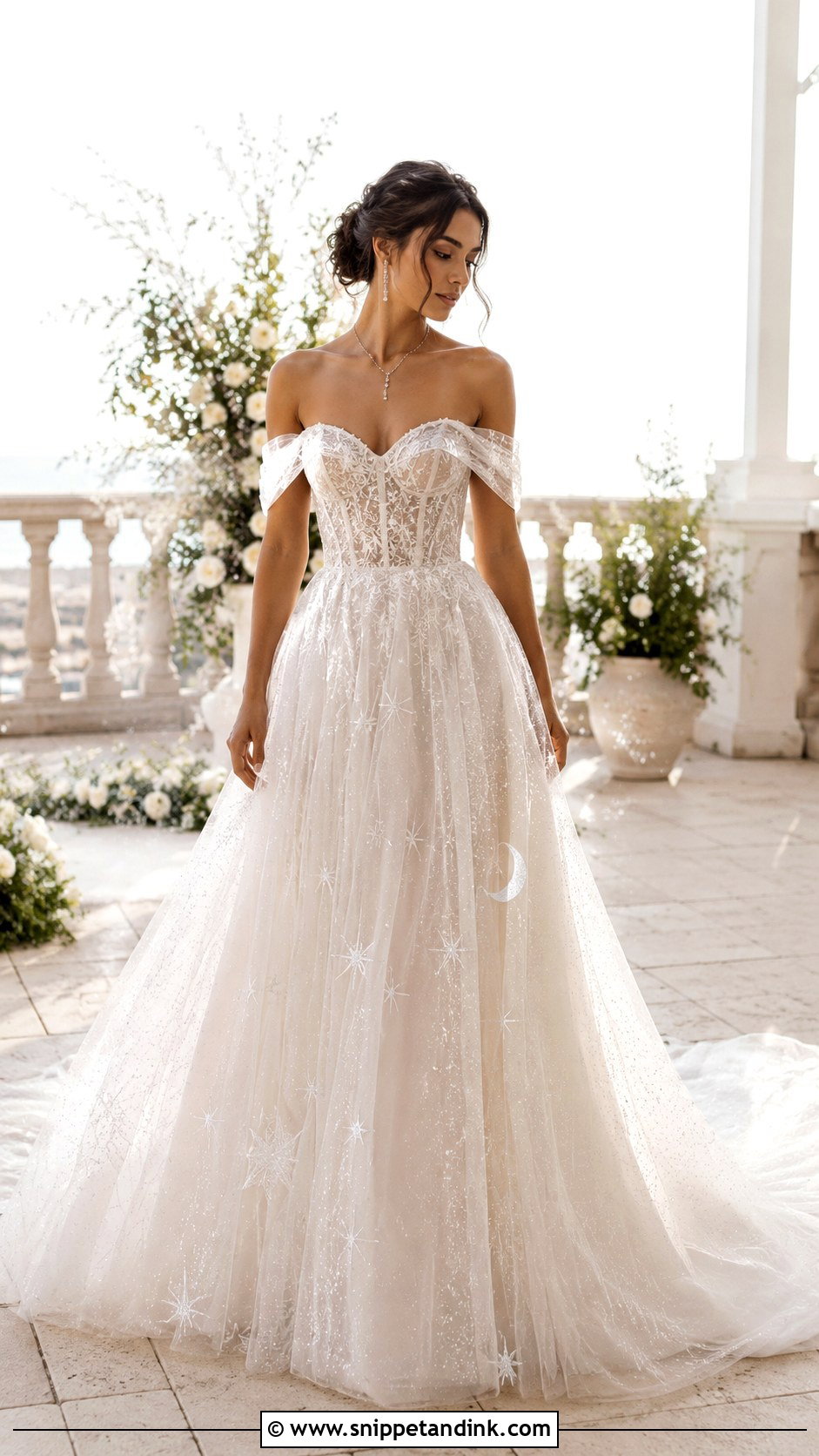 Celestial Off Shoulder Wedding Dress - Snippet and Ink - 30 Celestial Wedding Dress Ideas