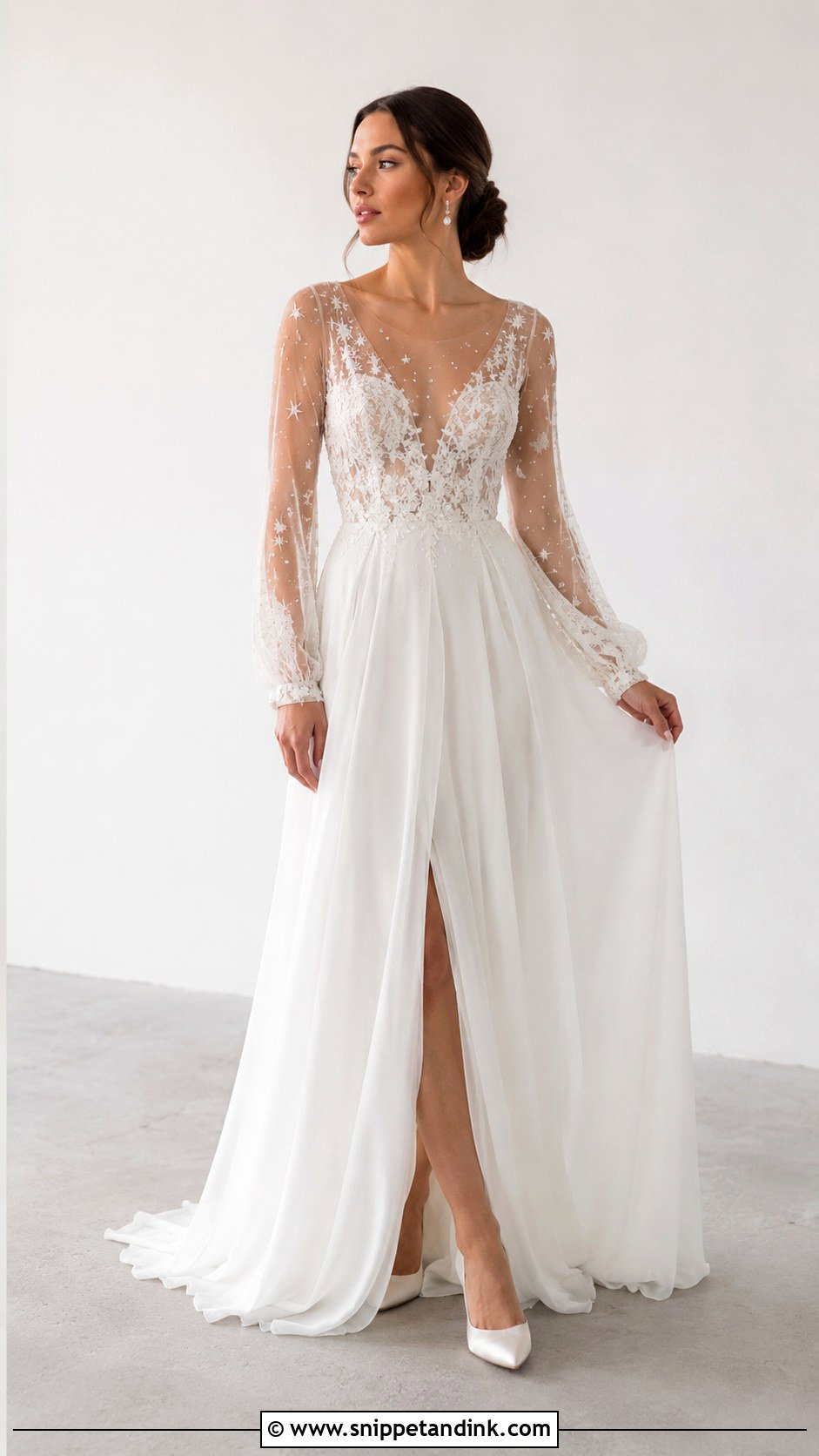 Celestial Sheer Sleeve Wedding Dress - Snippet and Ink - 30 Celestial Wedding Dress Ideas