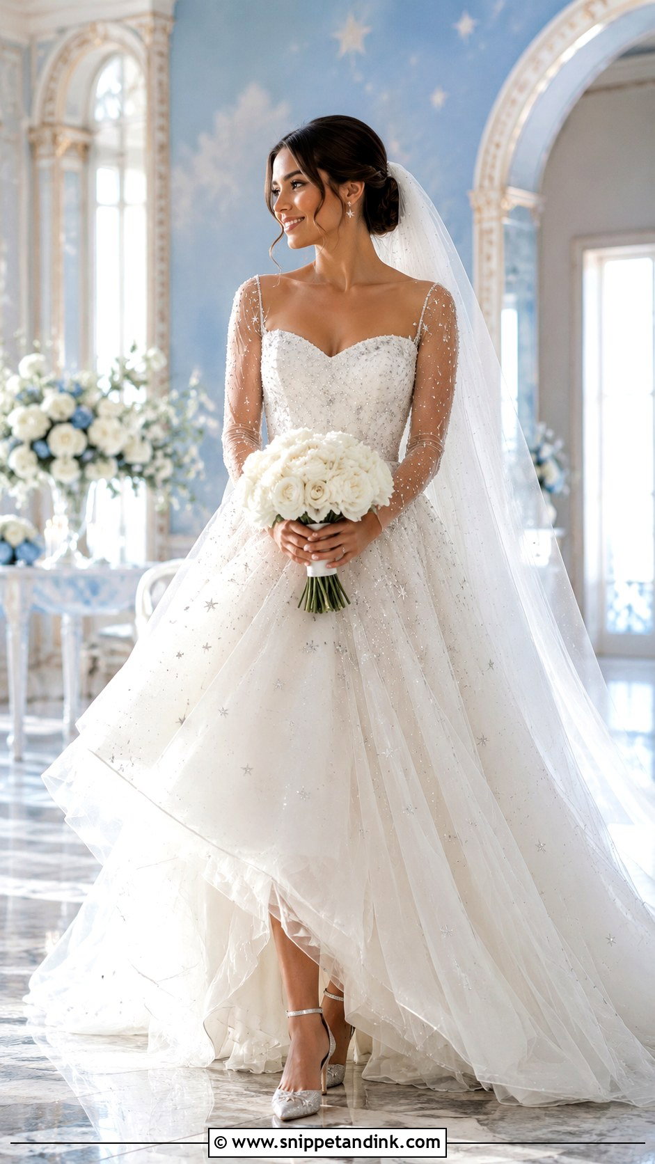Celestial Sparkle Sleeve Wedding Dress - Snippet and Ink - 20 Whimsical Wedding Dress with Sleeves