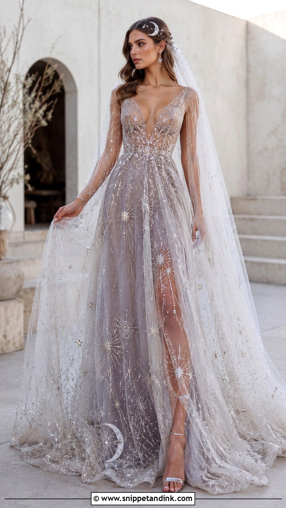 Celestial Wedding Dress With Star Embroidery - Snippet and Ink - 30 Witchy Wedding Dress Ideas
