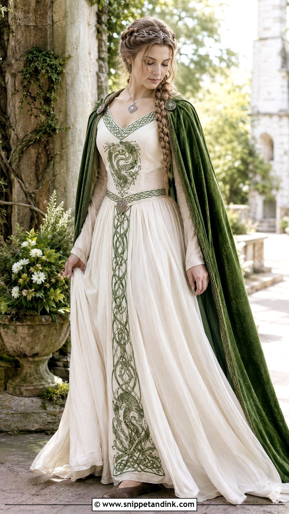 Celtic Dragon Wedding Dress With Knot Embroidery - Snippet and Ink - 20 Dragon Wedding Dress Ideas