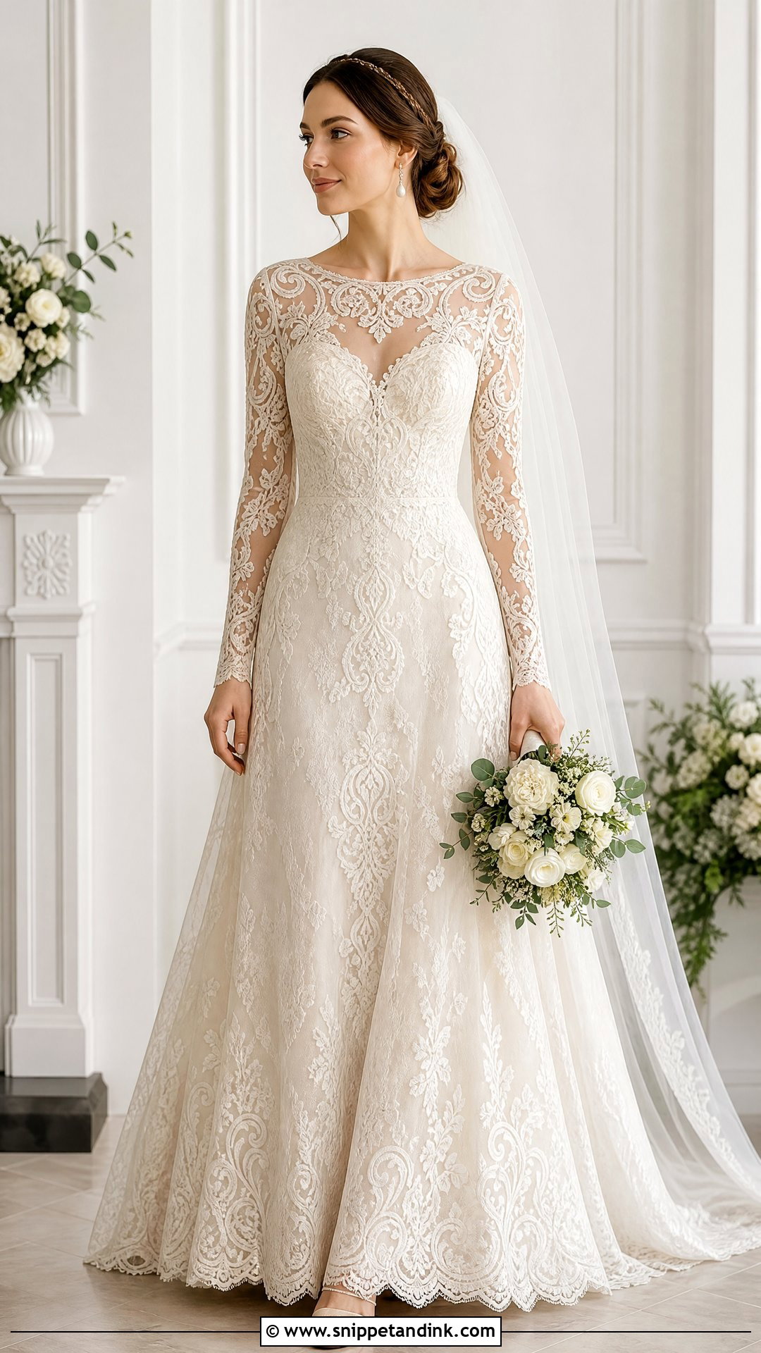 Celtic Lace Wedding Dress With Long Sleeves - Snippet and Ink - 25 Celtic Wedding Dress Ideas