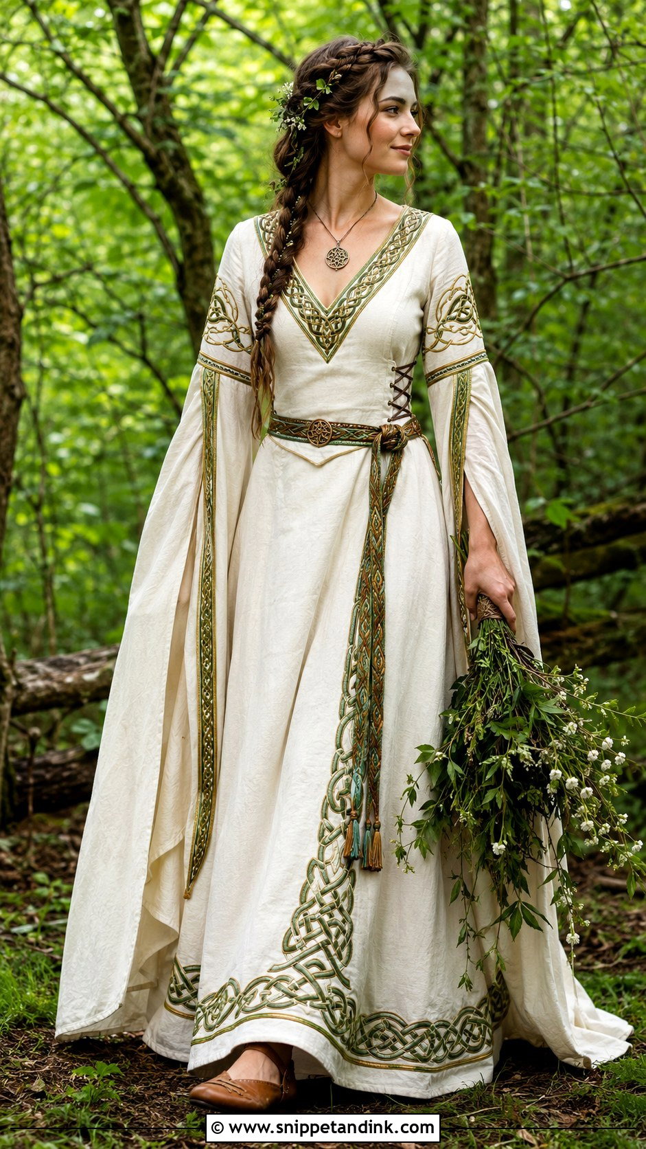 Celtic Medieval Wedding Dress With Embroidery - Snippet and Ink - 20 Medieval Style Wedding Dress Ideas