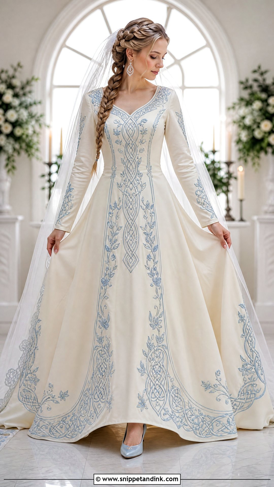 Celtic Wedding Dress With Blue Embroidery - Snippet and Ink - 25 Celtic Wedding Dress Ideas