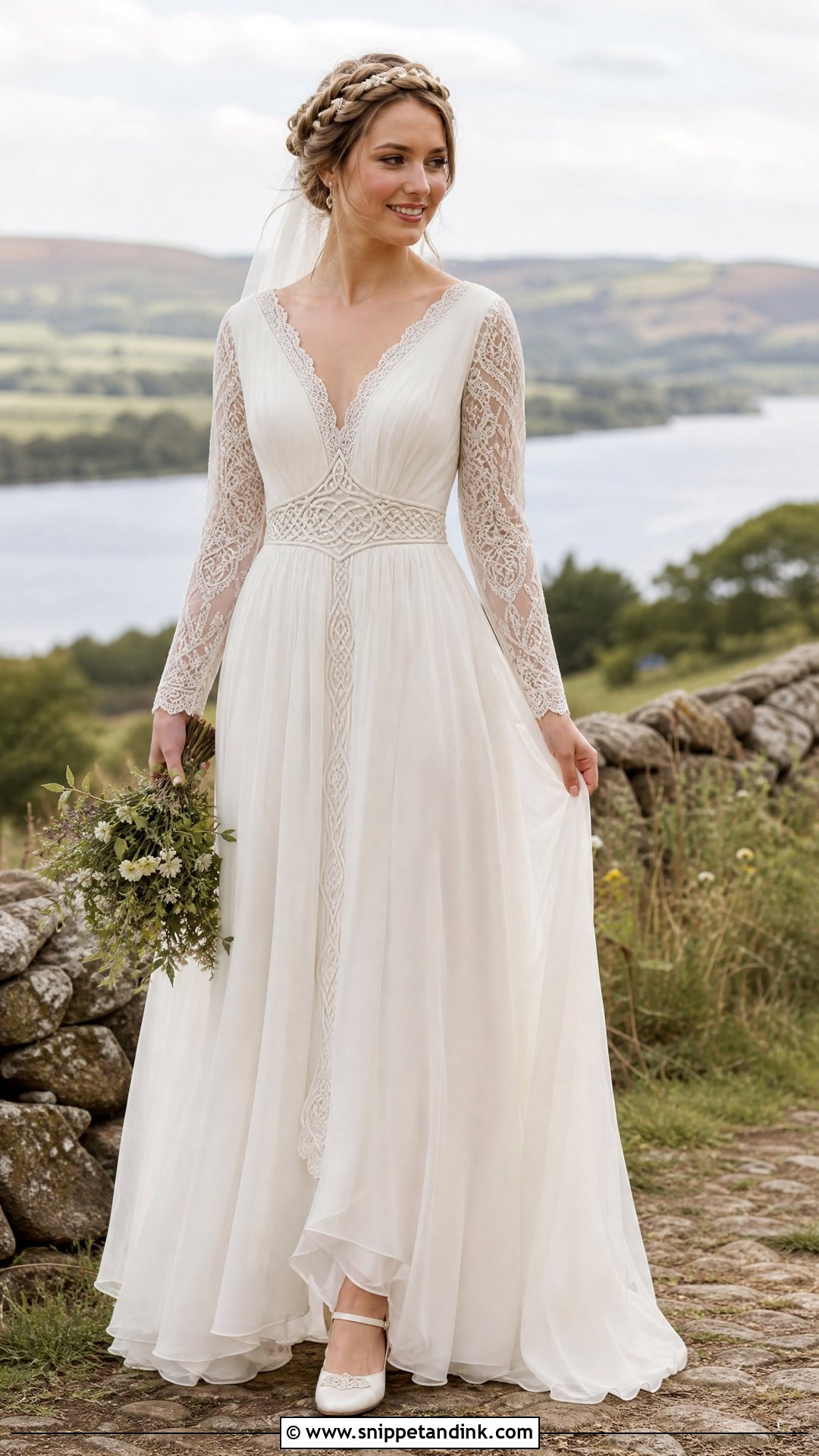 Celtic Wedding Dress With Braided Hair Crown - Snippet and Ink - 25 Celtic Wedding Dress Ideas