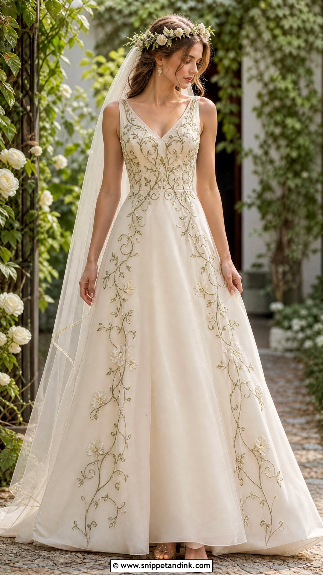 Celtic Wedding Dress With Floral Vine Embroidery - Snippet and Ink - 25 Celtic Wedding Dress Ideas