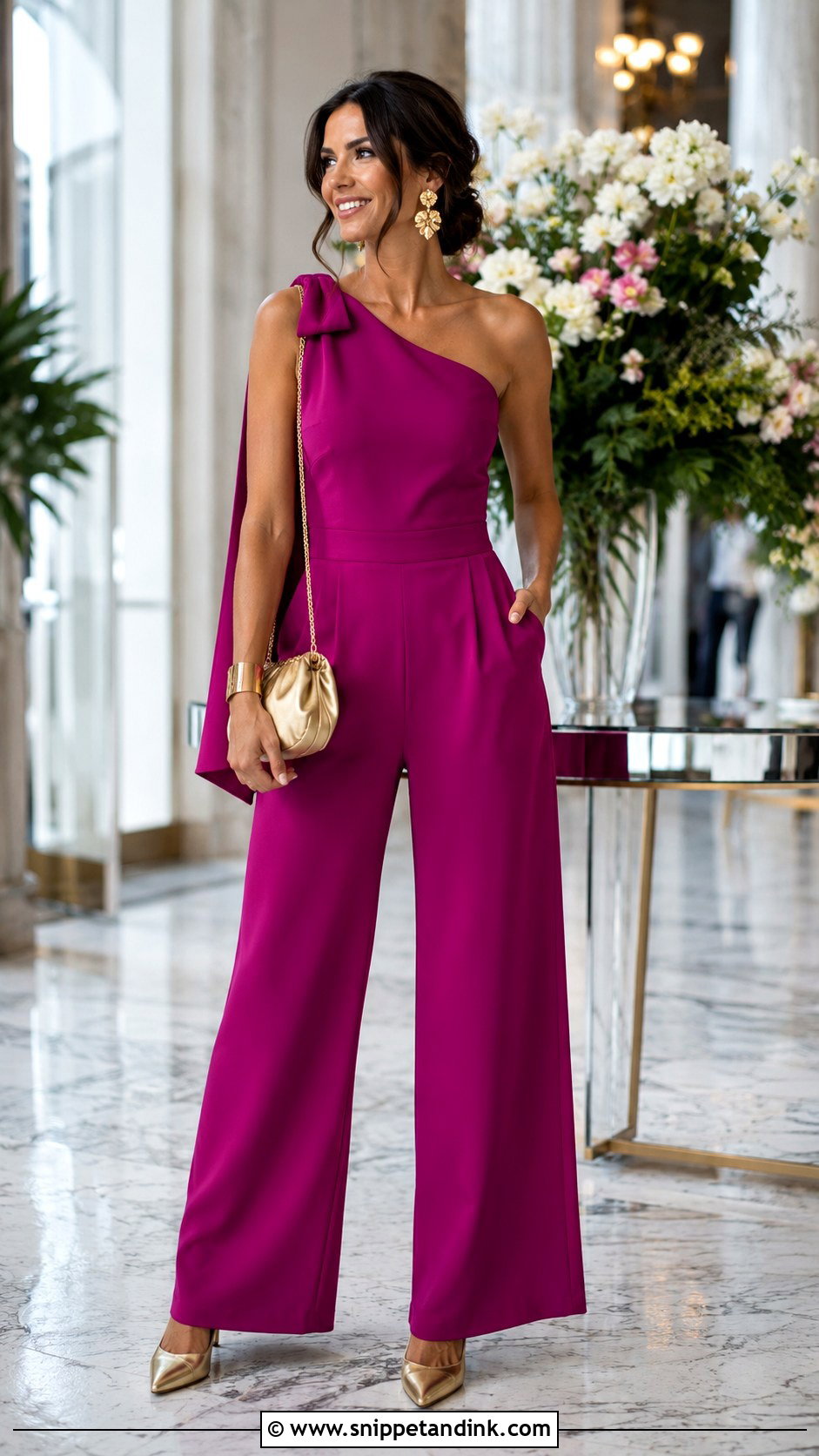 Chain Shoulder Bag With Wide Leg Jumpsuit - Snippet and Ink - 20 Bag for Wedding Outfit Ideas