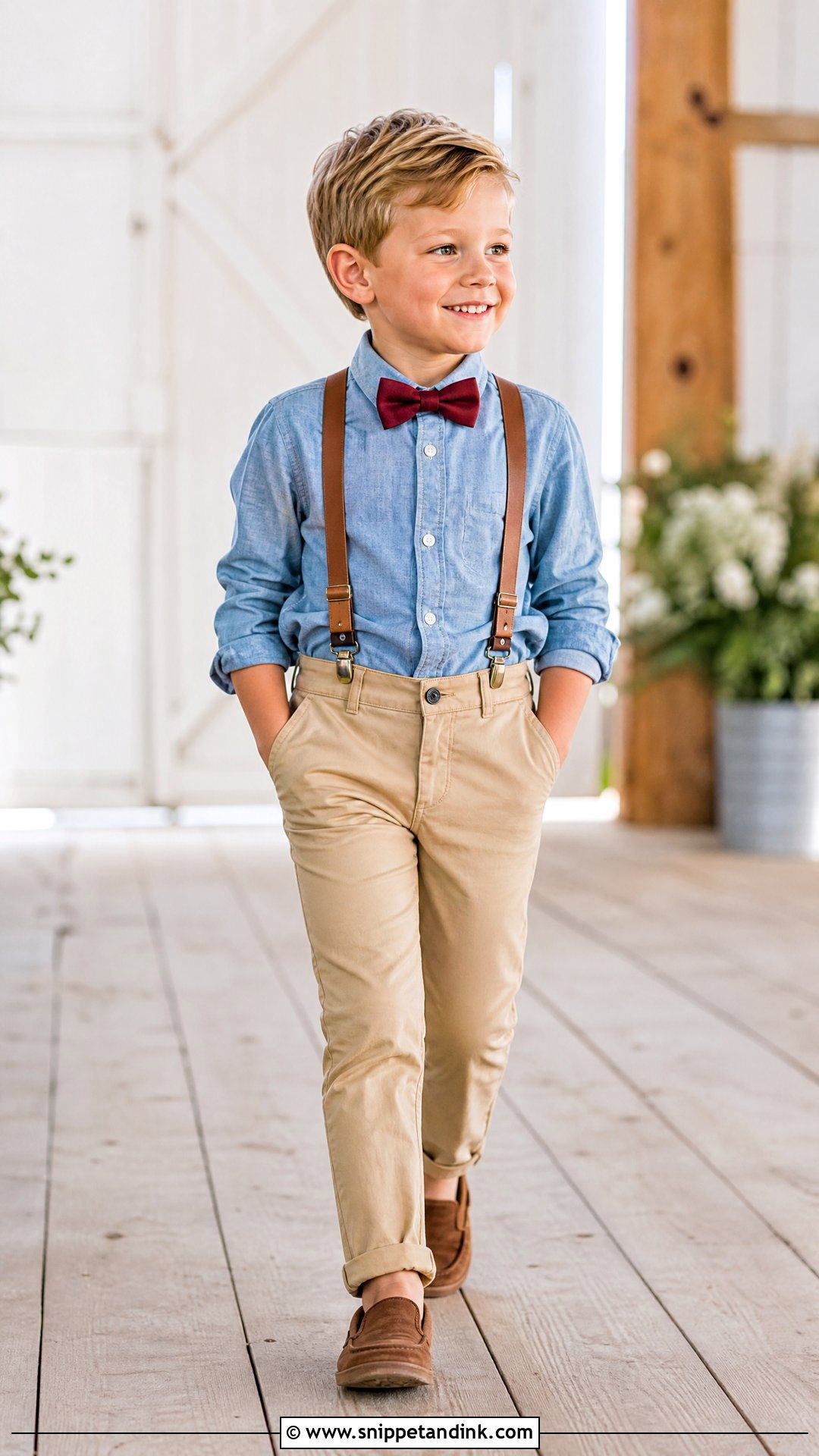 Chambray Ring Bearer Shirt With Tan Chinos - Snippet and Ink - 20 Ring Bearer Shirt Ideas