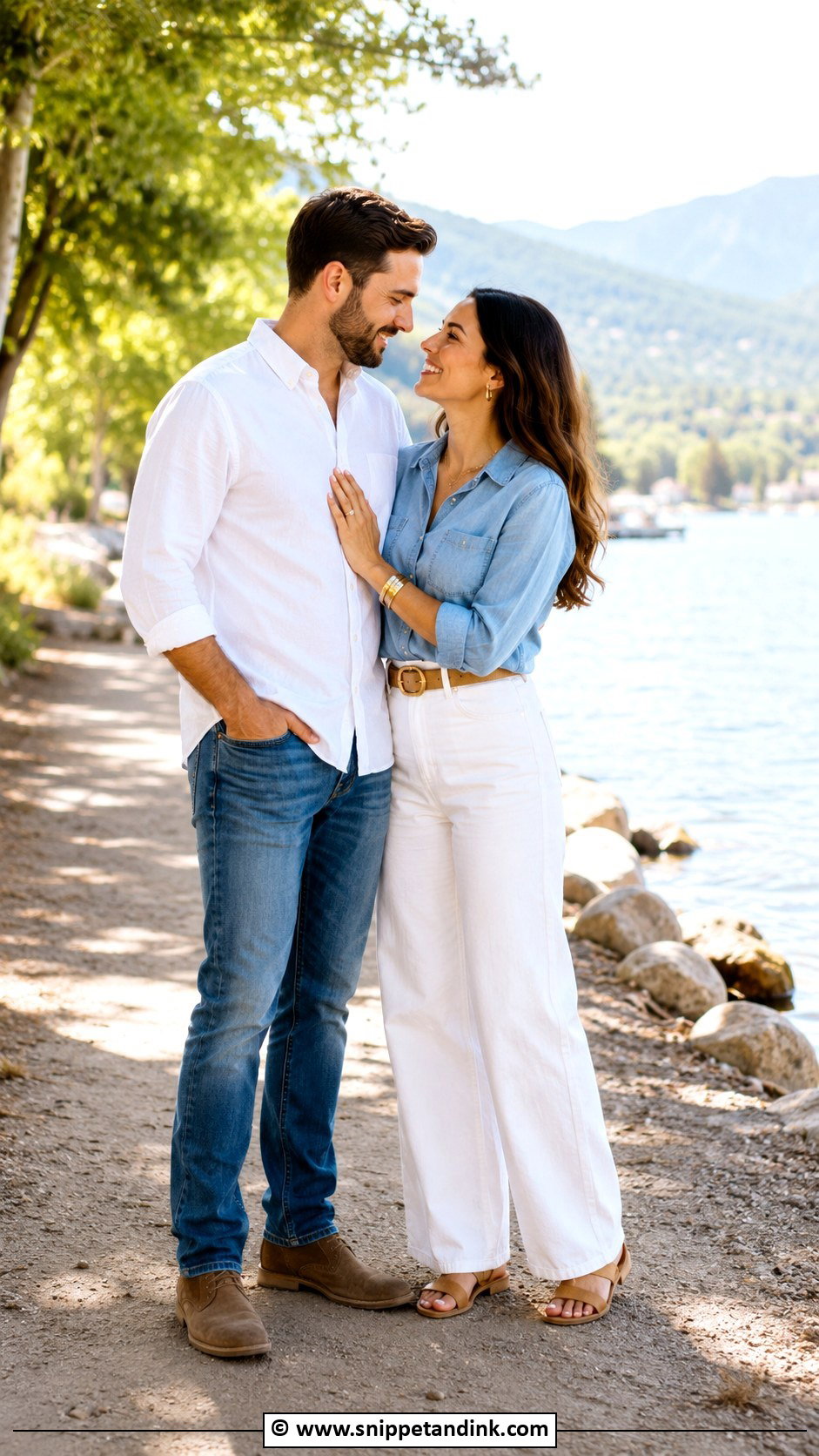 Chambray Shirt And White Pants Prewedding Outfit - Snippet and Ink - 30 Casual Prewedding Outfit Ideas