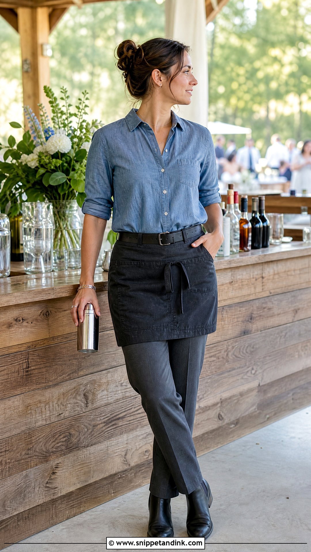Chambray Shirt Wedding Bartender Outfit - Snippet and Ink - 20 Wedding Bartender Outfit Ideas
