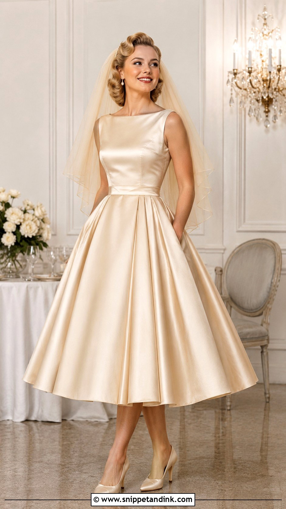 Champagne 50s Wedding Dress - Snippet and Ink - 30 50s Wedding Dress Ideas