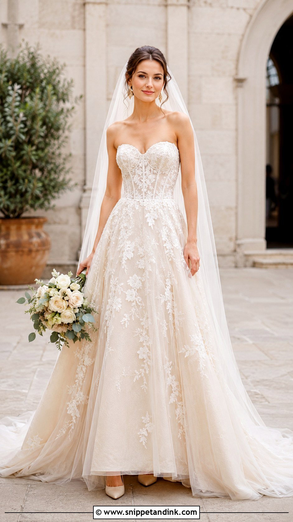 Champagne A Line Corset Wedding Dress - Snippet and Ink - 20 A Line Corset Wedding Dress Ideas