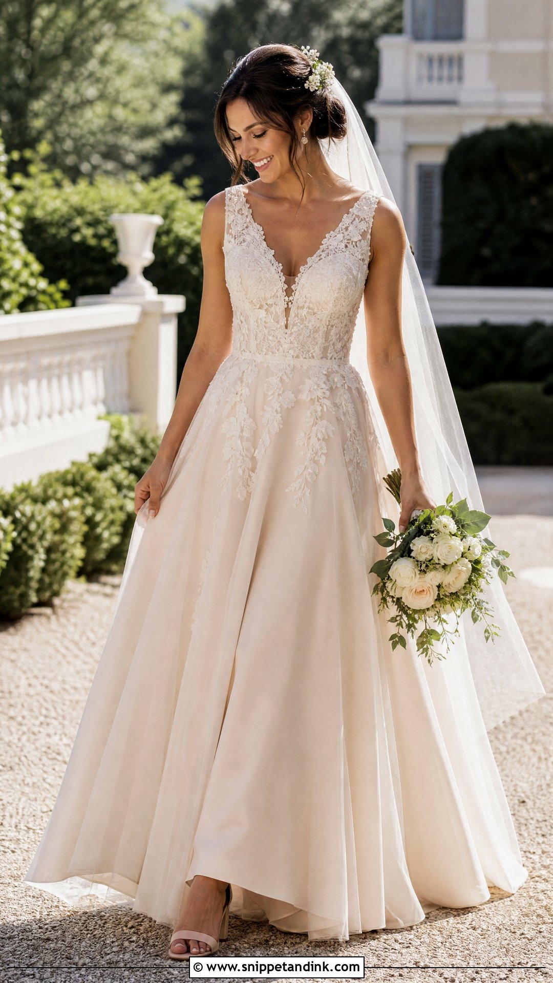 Champagne A Line Wedding Dress - Snippet and Ink - 25 Champagne Wedding Gown Ideas