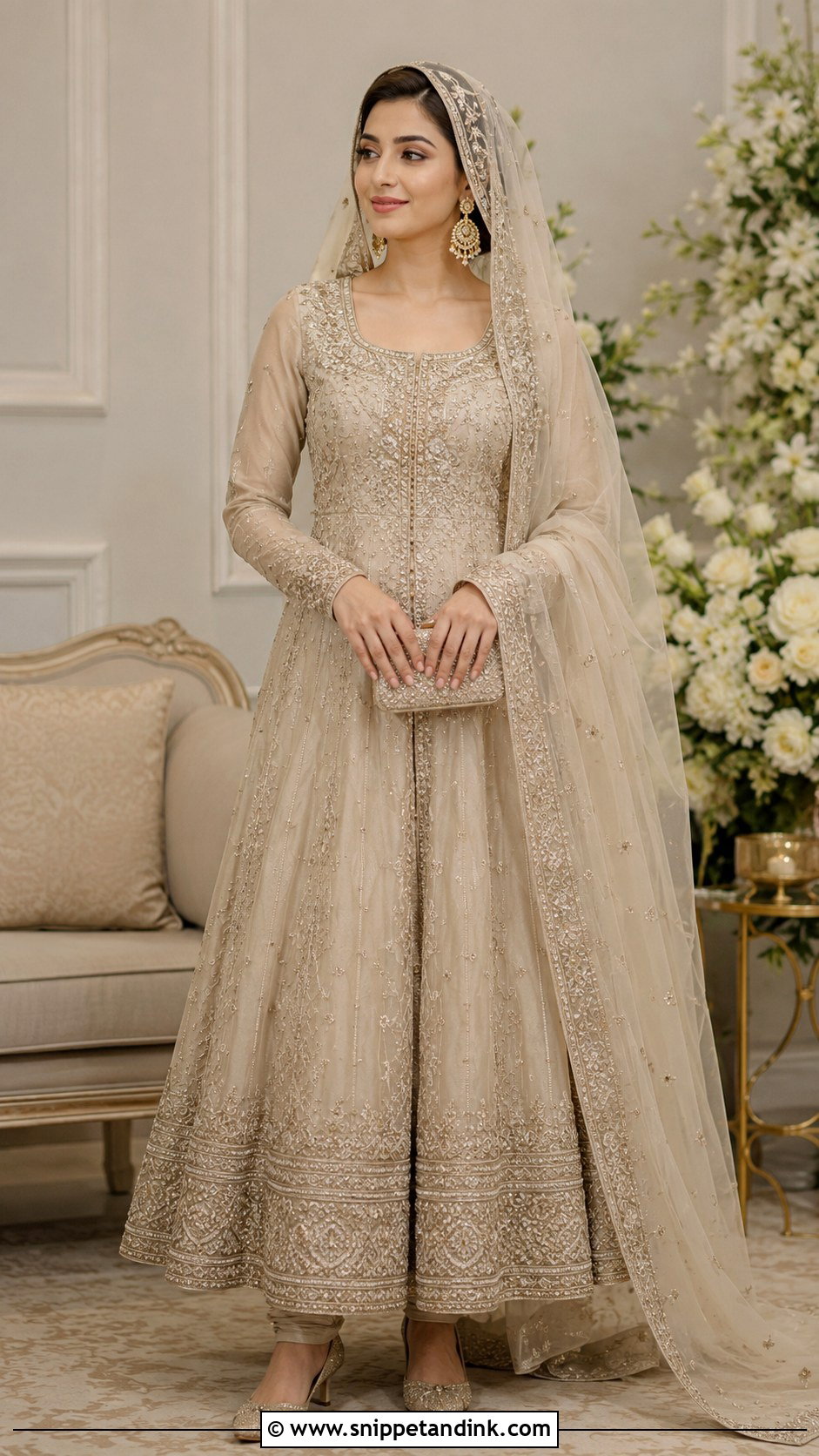 Champagne Anarkali Nikkah Dress - Snippet and Ink - 20 Nikkah Wedding Dress Ideas