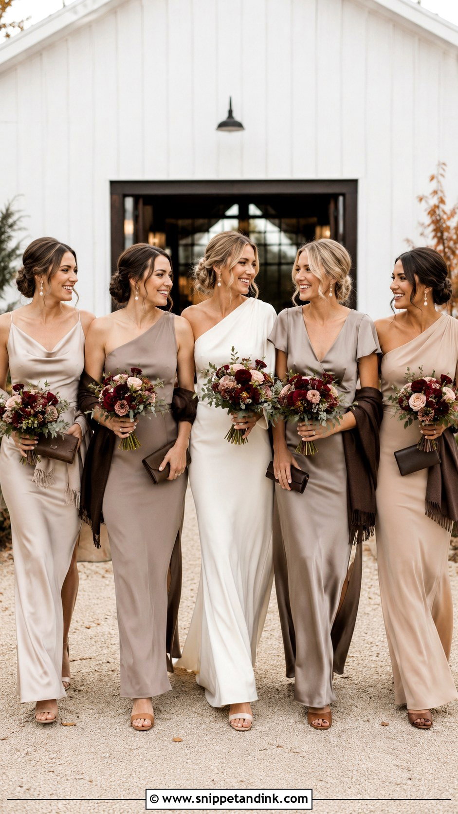 Champagne And Taupe Bridal Party Attire - Snippet and Ink - 20 Fall Bridal Party Attire Ideas