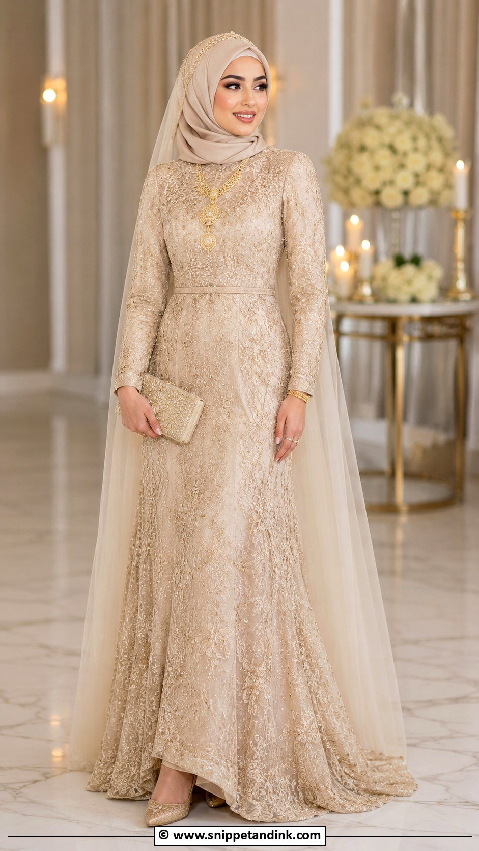 Champagne Arabic Muslim Wedding Dress - Snippet and Ink - 25 Arabic Muslim Wedding Dress Ideas