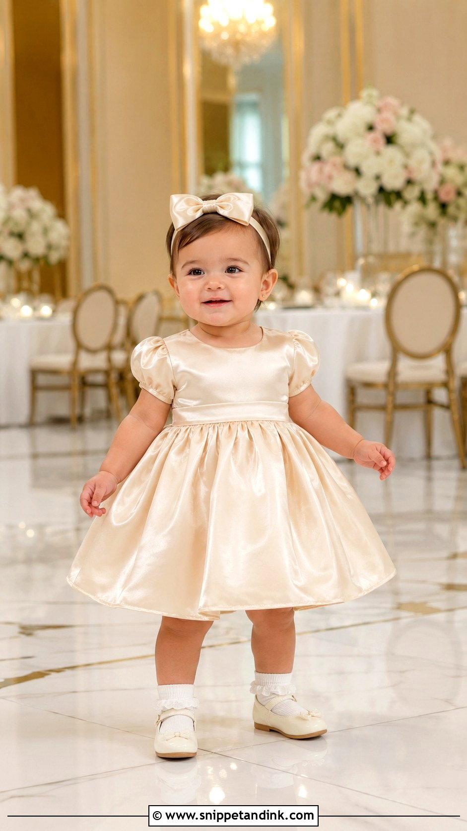 Champagne Baby Girl Satin Dress - Snippet and Ink - 25 Baby Girl Dresses for Wedding
