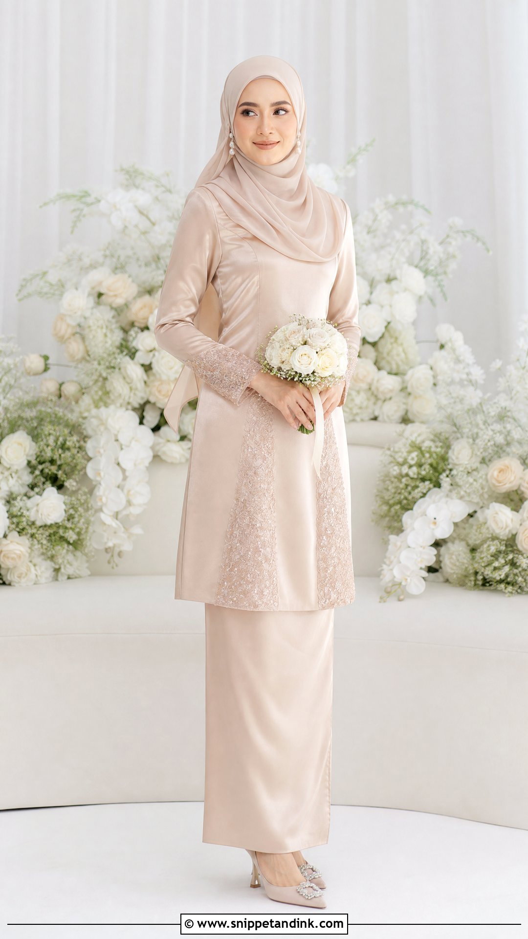 Champagne Baju Kurung Wedding Dress - Snippet and Ink - 25 Melayu Wedding Dress Ideas