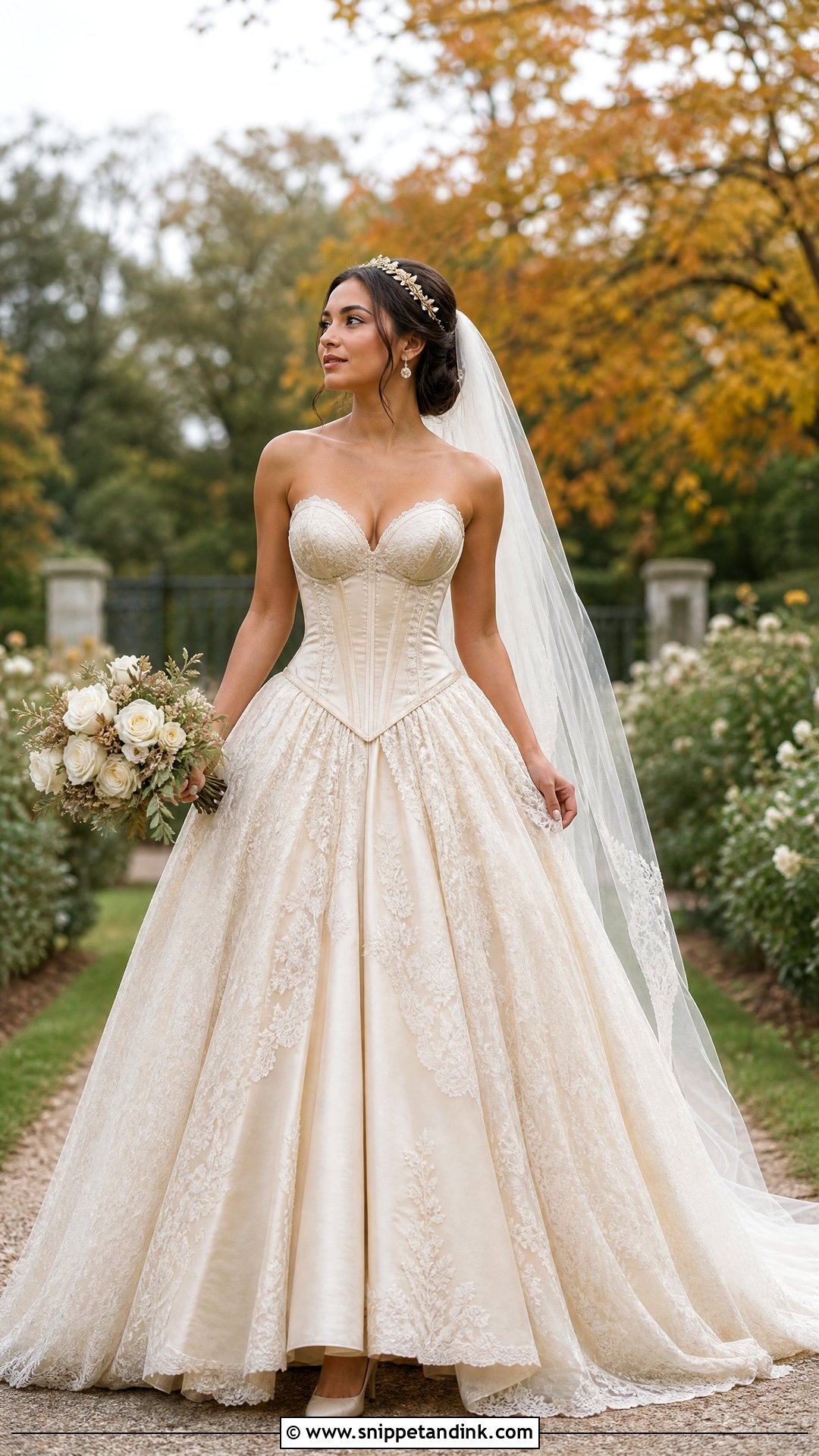 Champagne Basque Waist Wedding Dress - Snippet and Ink - 20 Vintage Basque Waist Wedding Dress Ideas