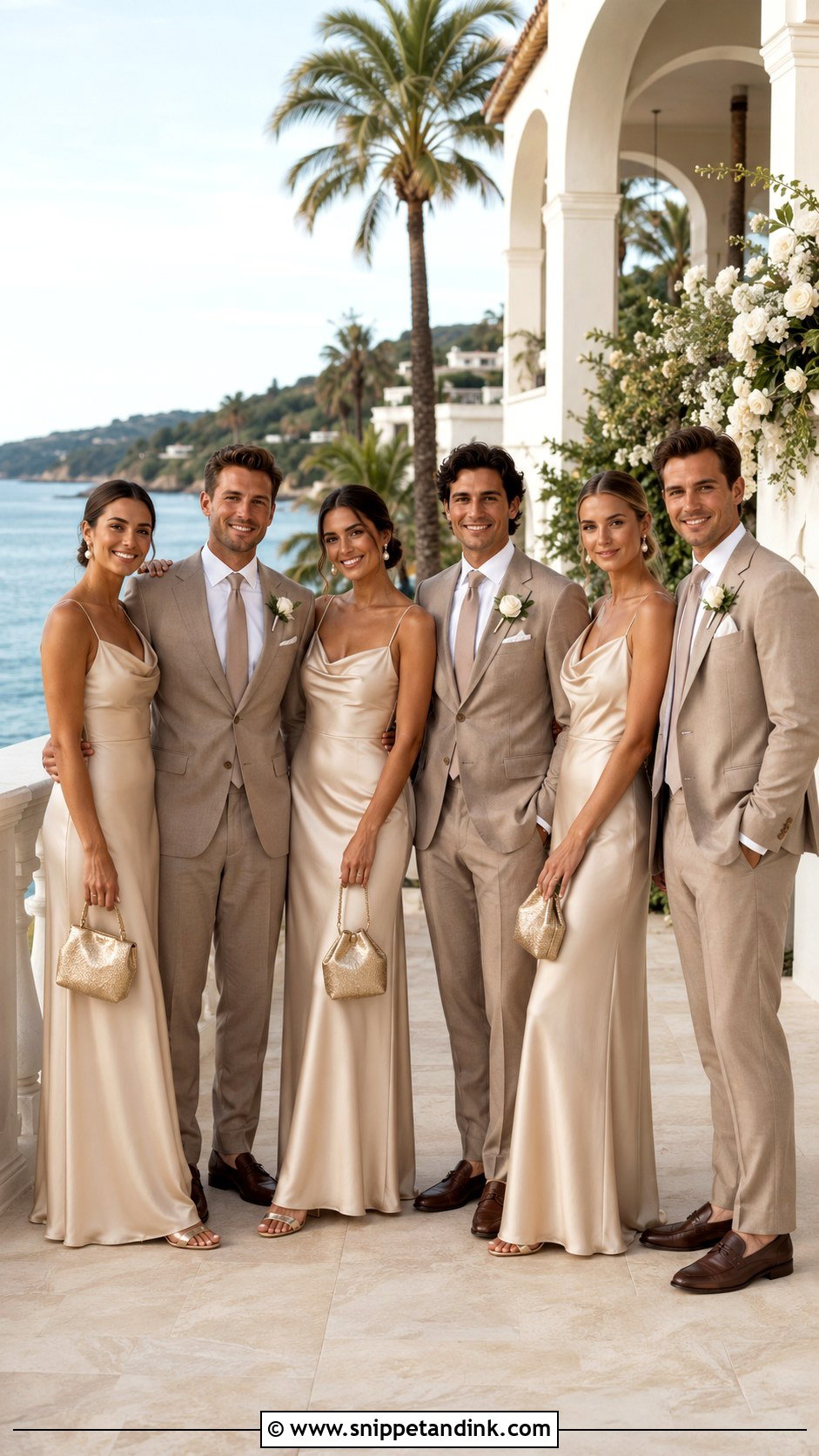 Champagne Beach Wedding Party Attire - Snippet and Ink - 20 Beach Wedding Party Attire Ideas