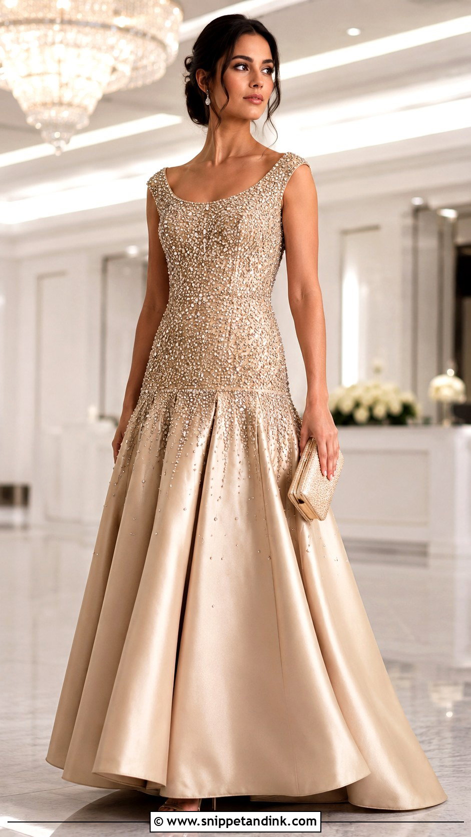 Champagne Beaded Drop Waist Ball Gown - Snippet and Ink - 20 Drop Waist Ball Gown Ideas