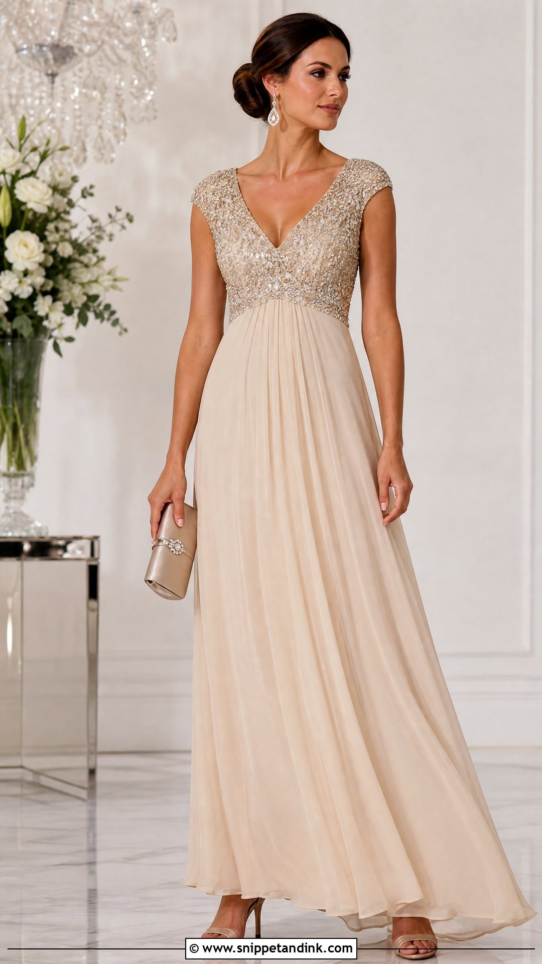 Champagne Beaded Empire Gown - Snippet and Ink - 20 Empire Gown Ideas