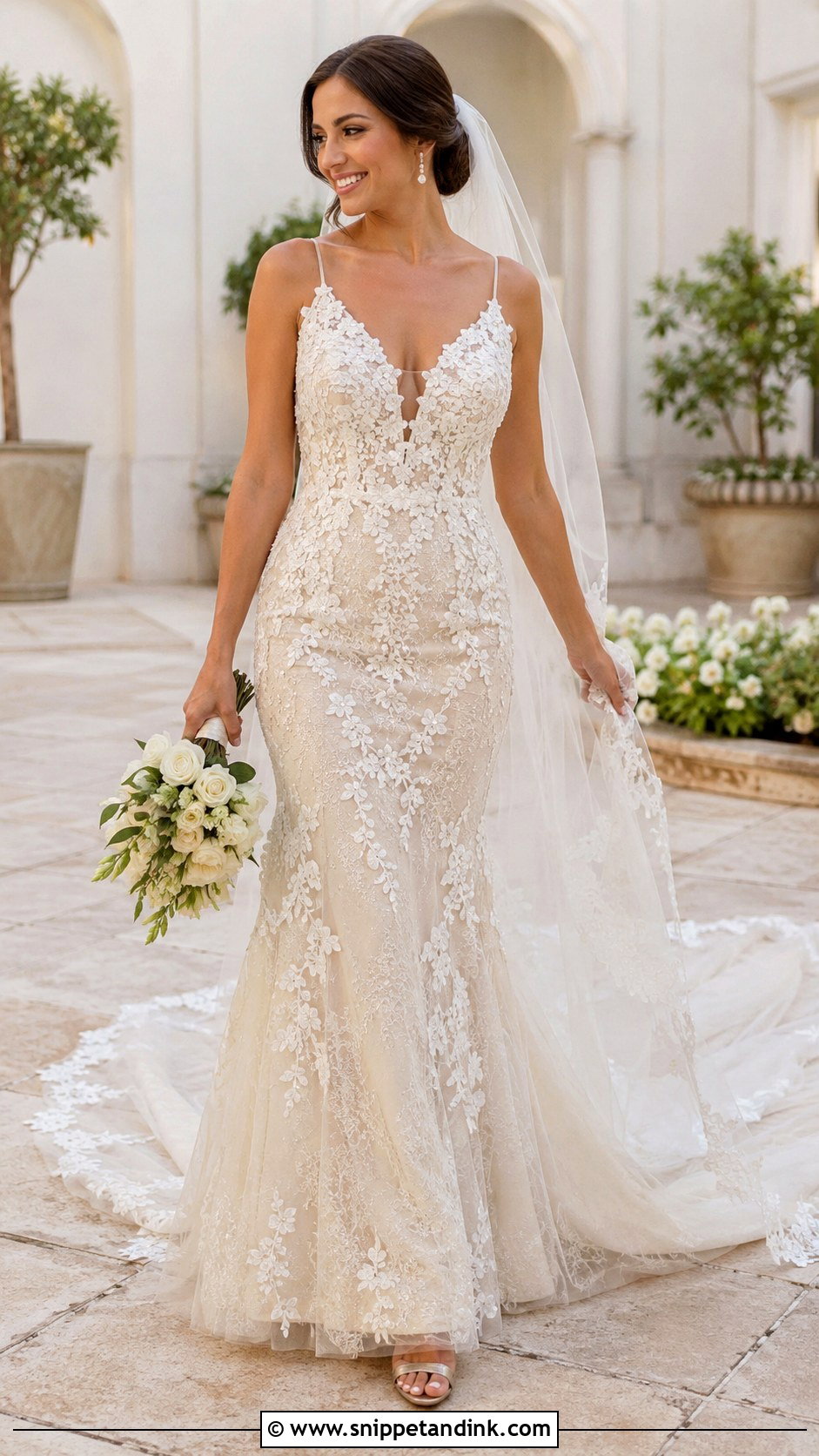 Champagne Beaded Lace Wedding Dress - Snippet and Ink - 20 Beaded Lace Wedding Dress Ideas