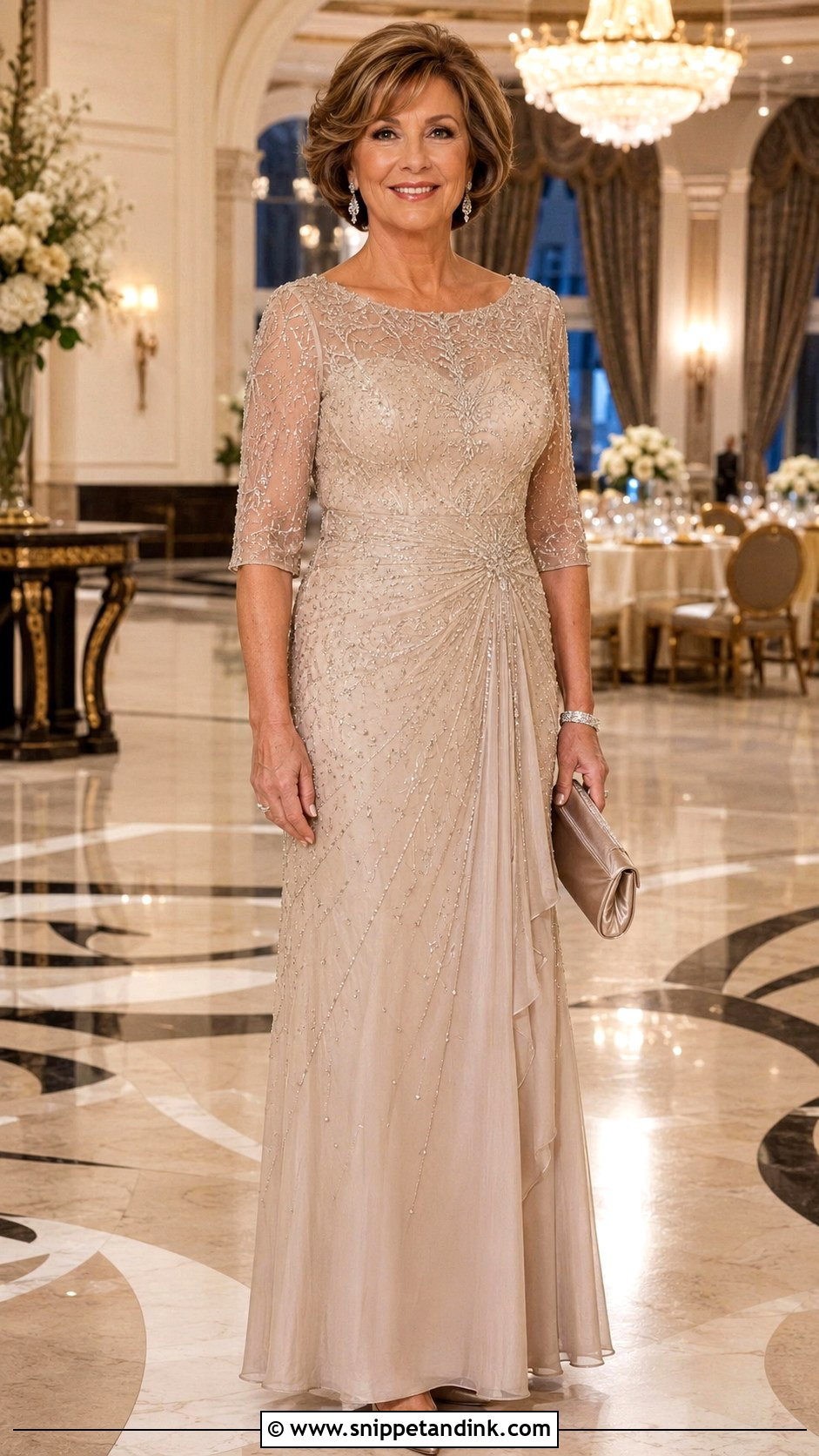 Champagne Beaded Mother Of The Bride Gown - Snippet and Ink - 20 Moms Wedding Dress Ideas