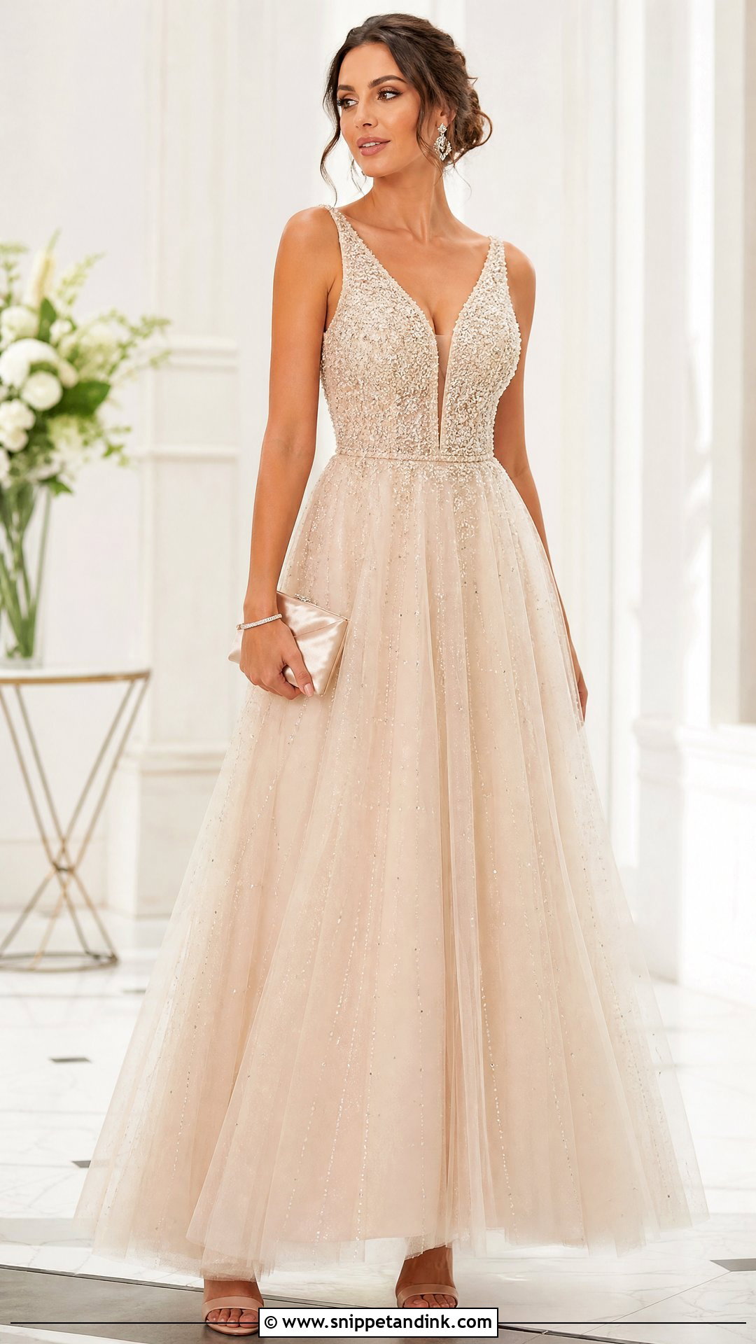 Champagne Beaded Princess Gown - Snippet and Ink - 20 Gowns Princess