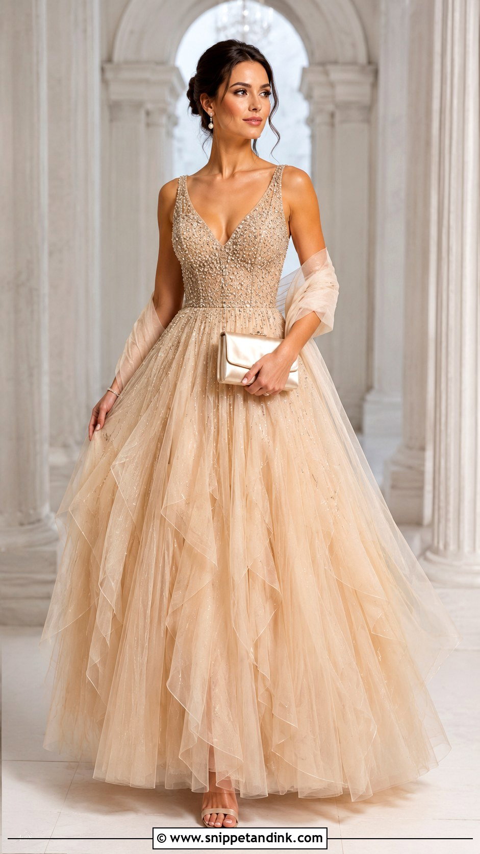Champagne Beaded Royal Ball Gown - Snippet and Ink - 20 Royal Ball Gown Ideas