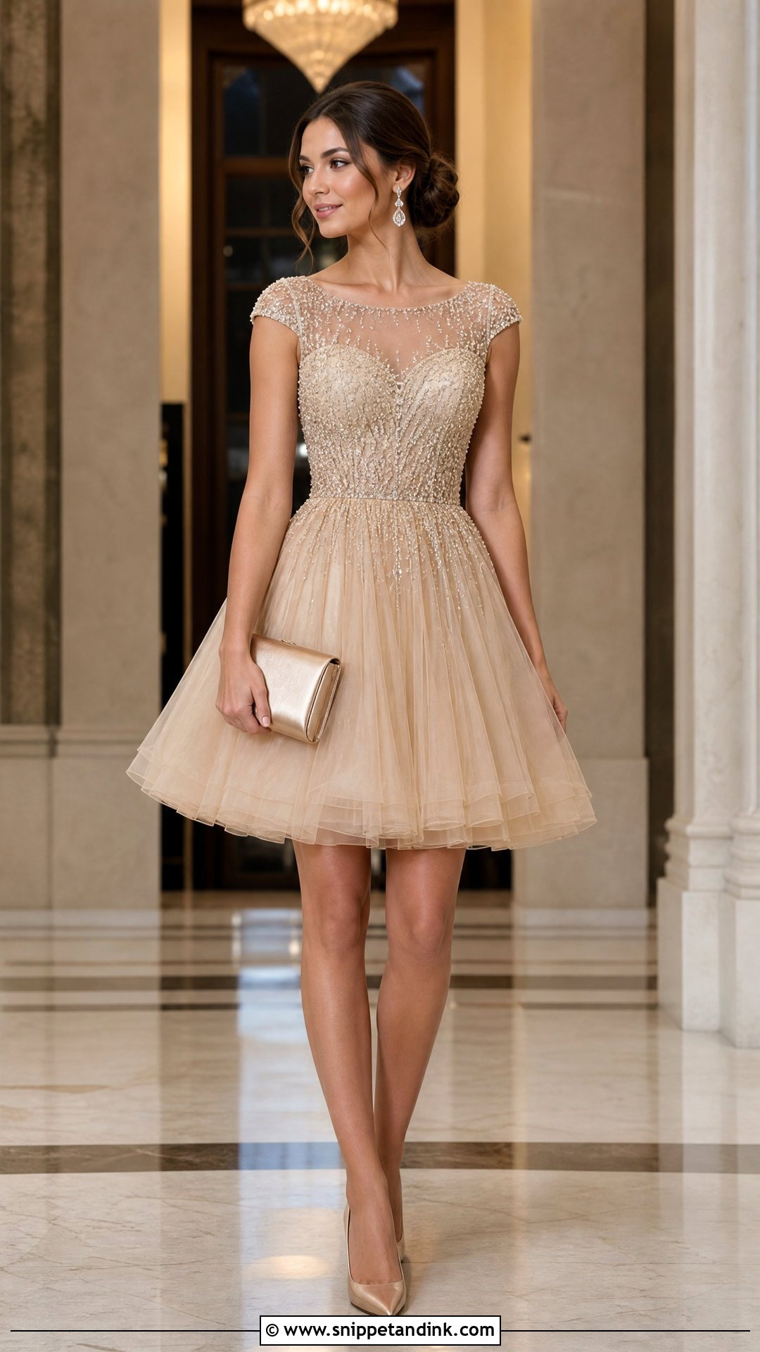 Champagne Beaded Short Ball Gown - Snippet and Ink - 20 Short Ball Gowns