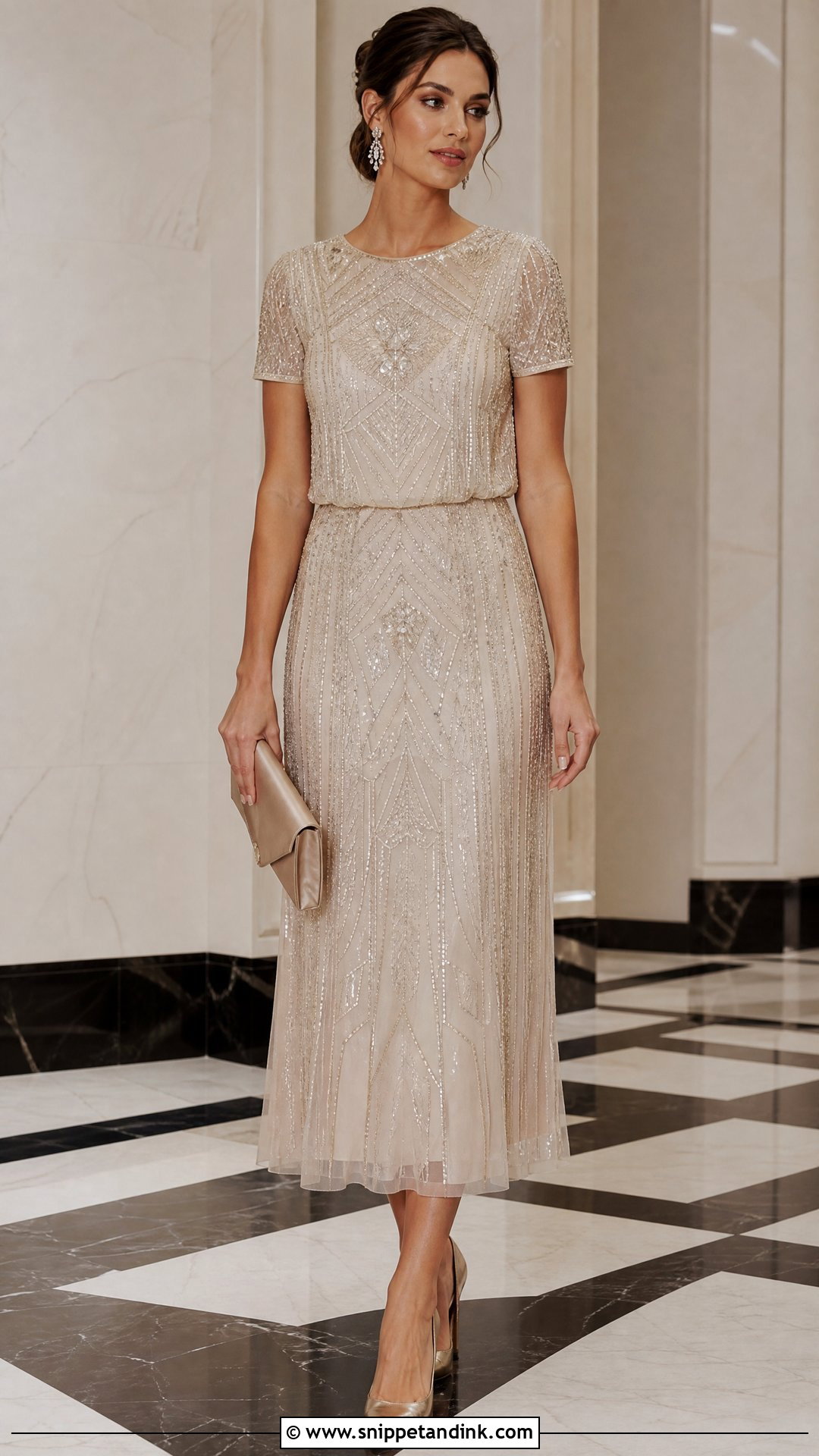 Champagne Beaded Tea Length Gown - Snippet and Ink - 20 Tea Length Gown Ideas