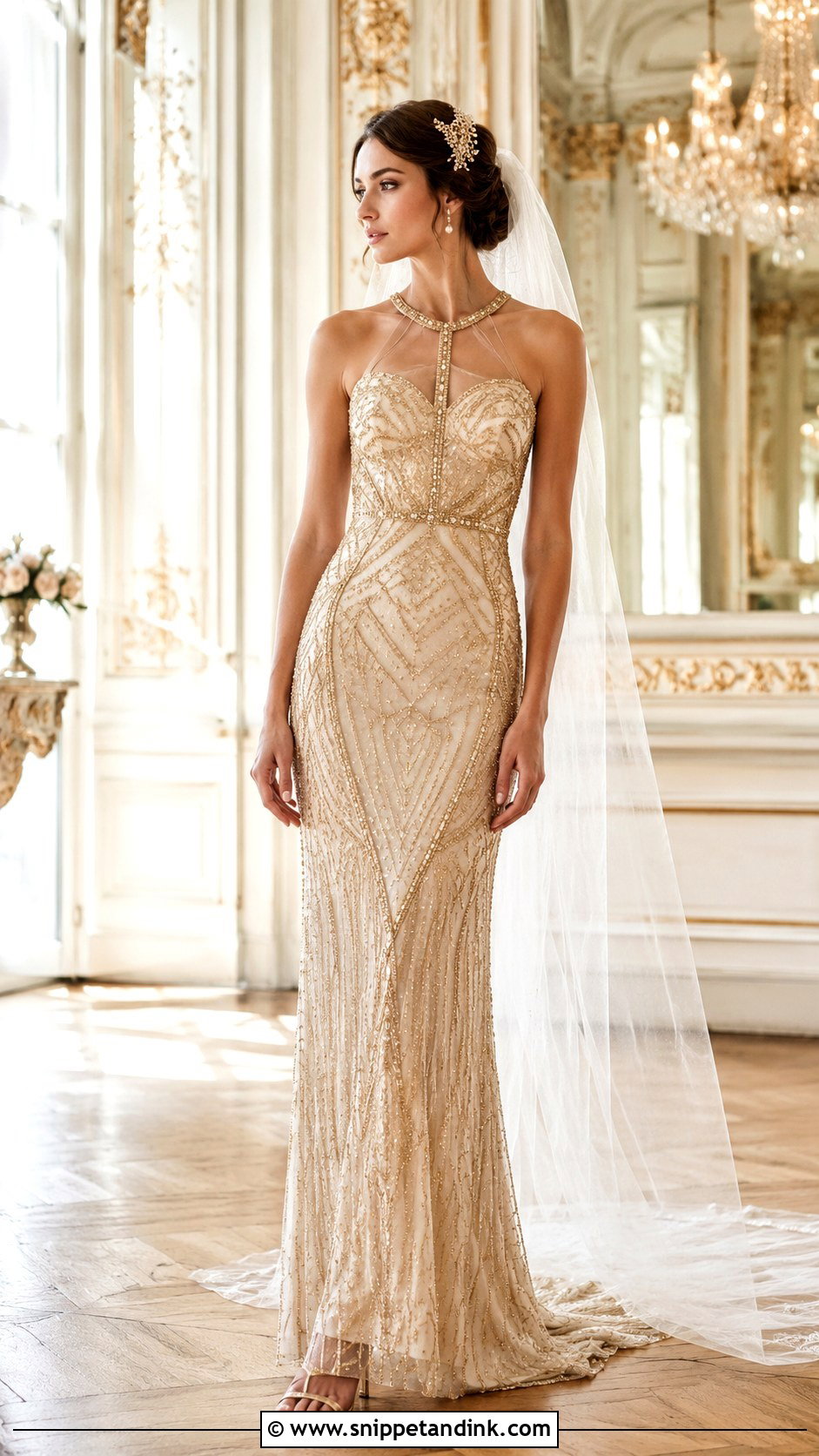 Champagne Beaded Wedding Dress - Snippet and Ink - 20 Roaring 20s Wedding Dress Ideas