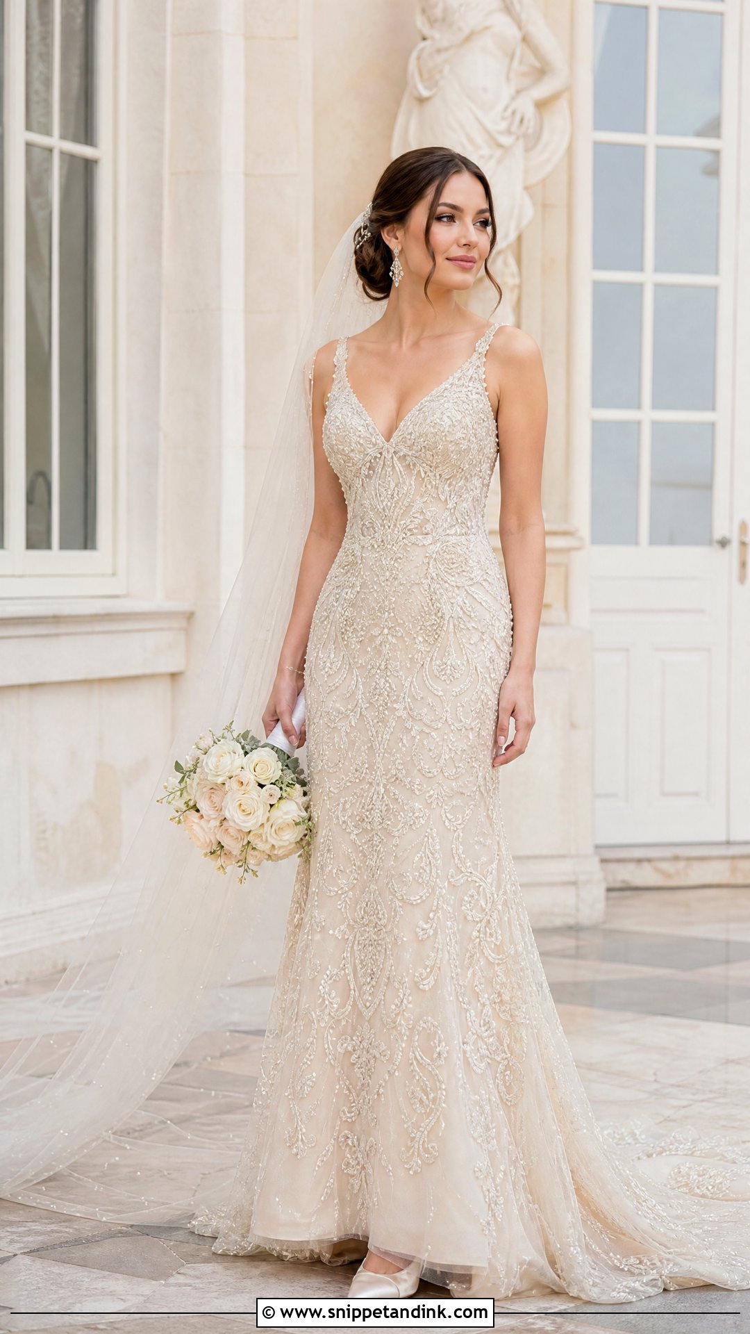 Champagne Beaded Wedding Dress - Snippet and Ink - 20 Jeweled Wedding Dress Ideas