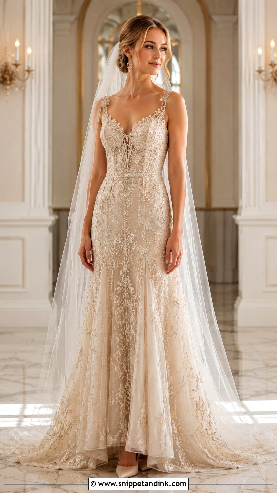 Champagne Beaded Wedding Gown - Snippet and Ink - 20 Beaded Bridal Gown Ideas