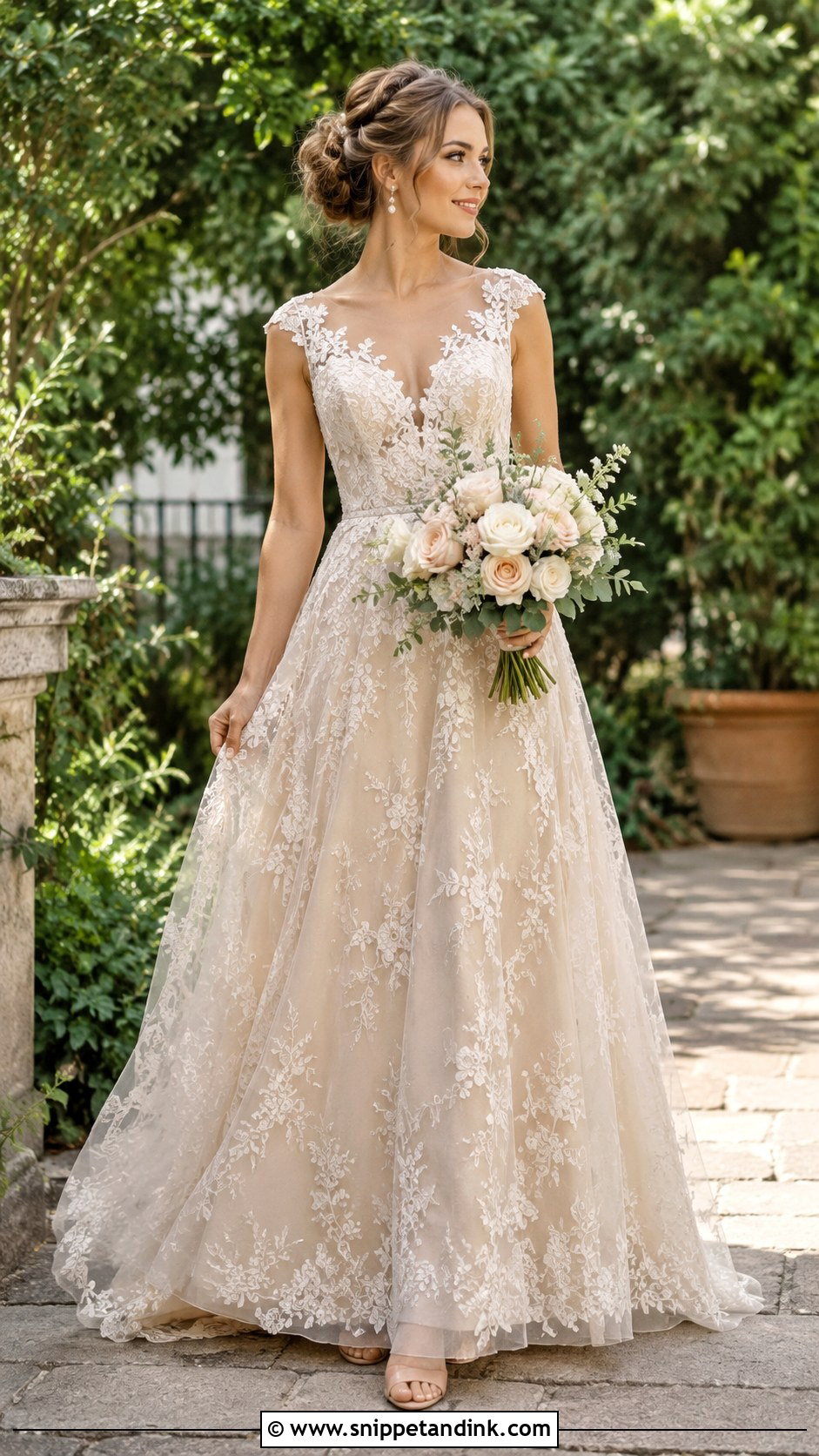 Champagne Beige Lace Wedding Dress - Snippet and Ink - 25 Champagne Beige Wedding Dress Ideas
