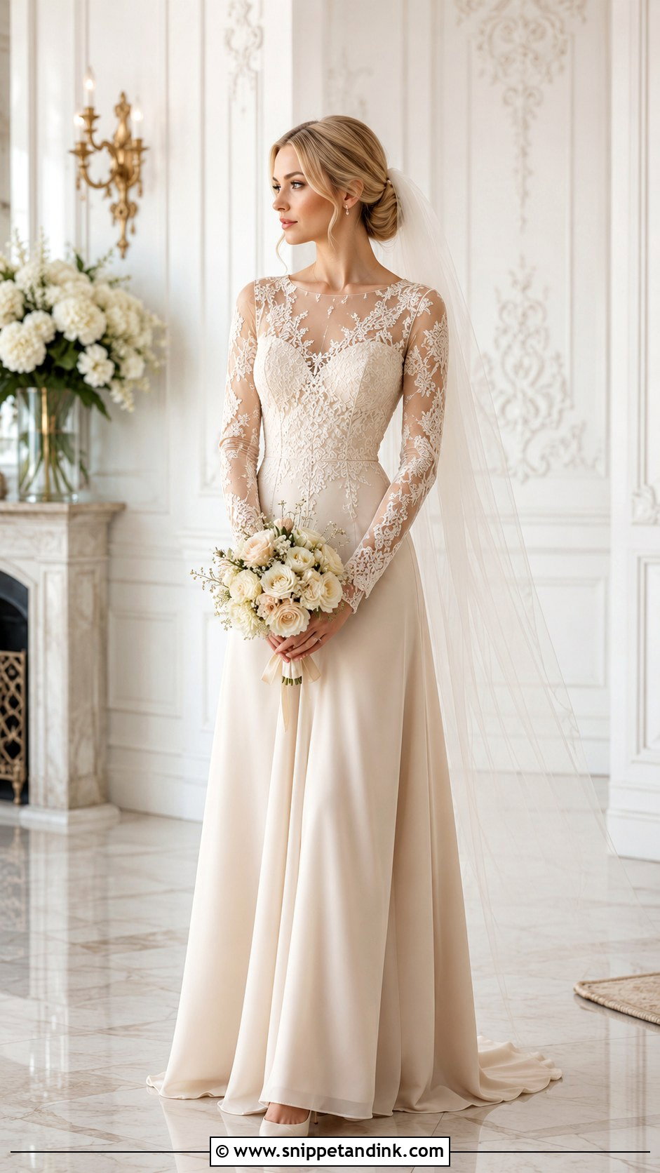 Champagne Beige Long Sleeve Wedding Dress - Snippet and Ink - 25 Champagne Beige Wedding Dress Ideas