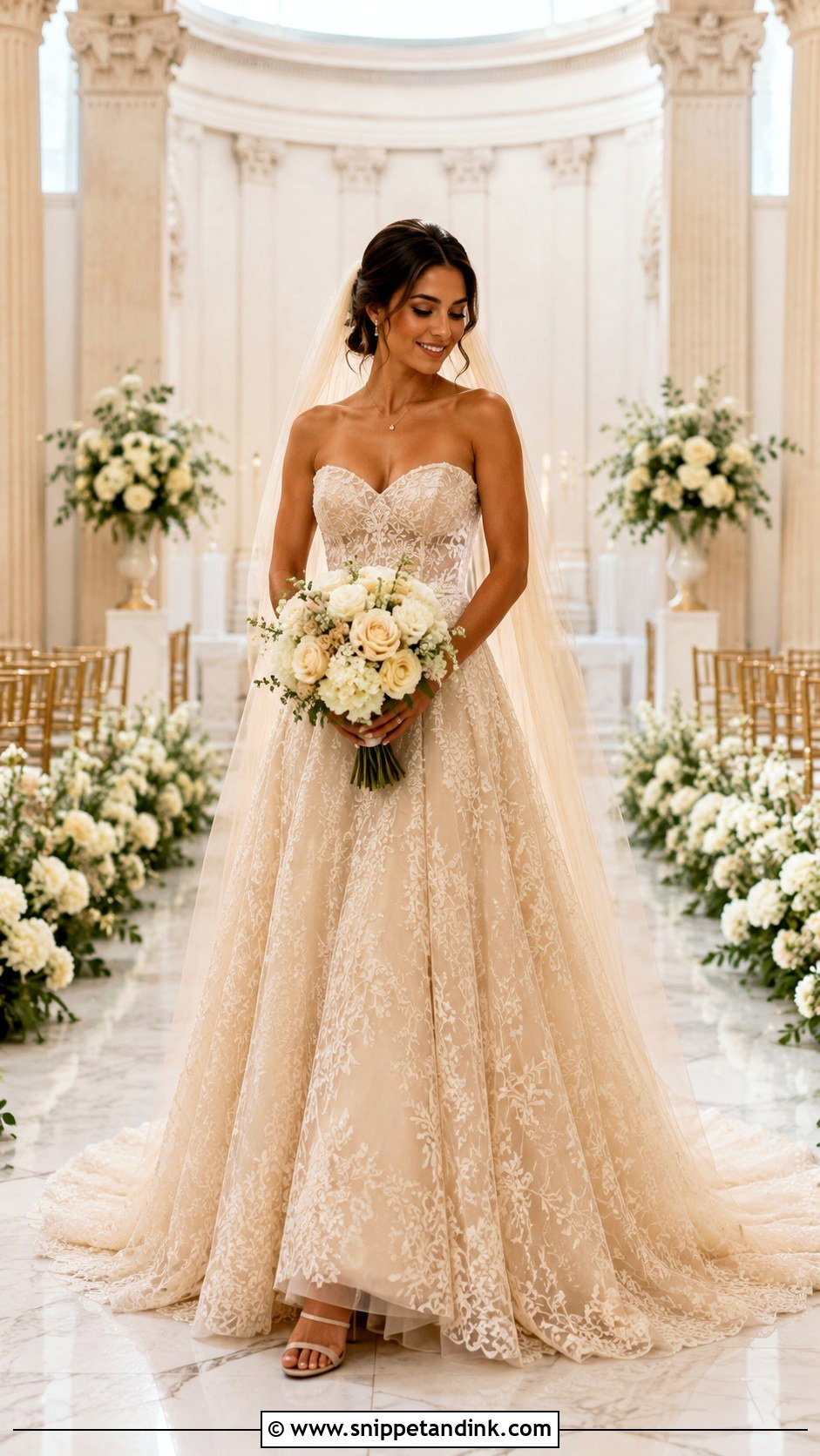 Champagne Beige Wedding Dress With Veil - Snippet and Ink - 25 Champagne Beige Wedding Dress Ideas