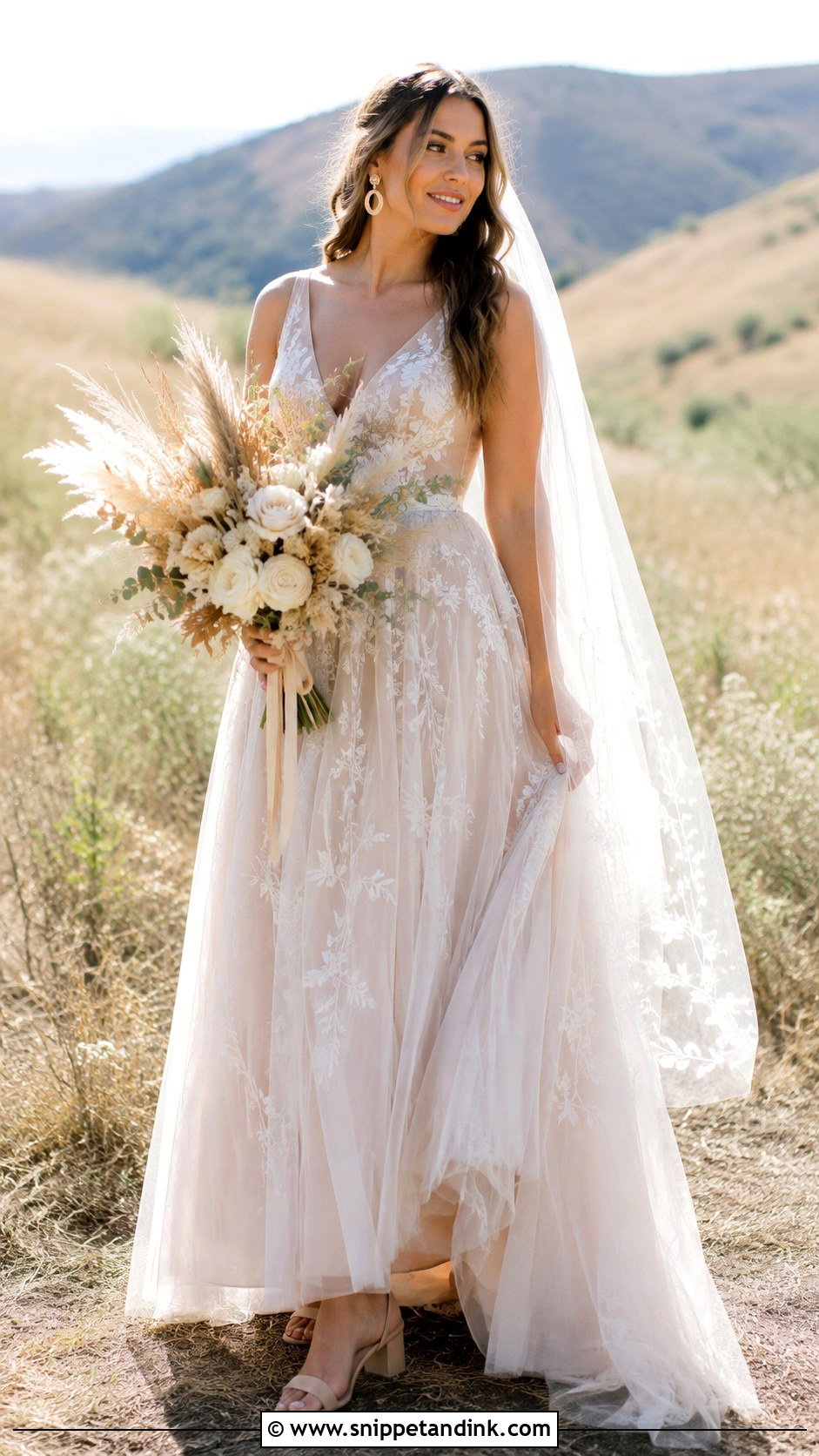 Champagne Bohemian Wedding Dress With Floral Embroidery - Snippet and Ink - 20 Earthy Wedding Dress Bohemian Ideas