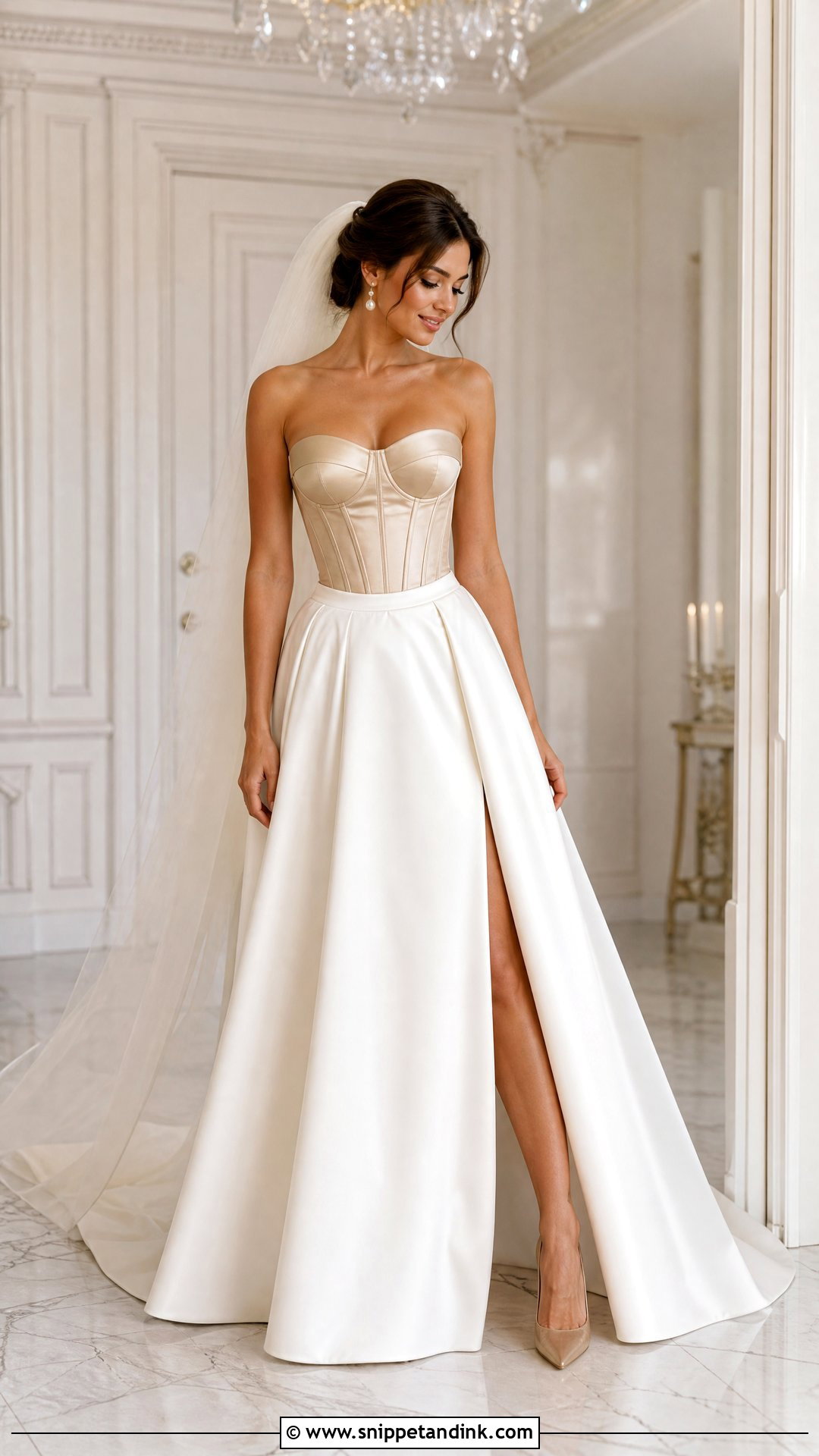 Champagne Bridal Corset Top With Ivory Skirt - Snippet and Ink - 20 Bridal Corset Top Ideas