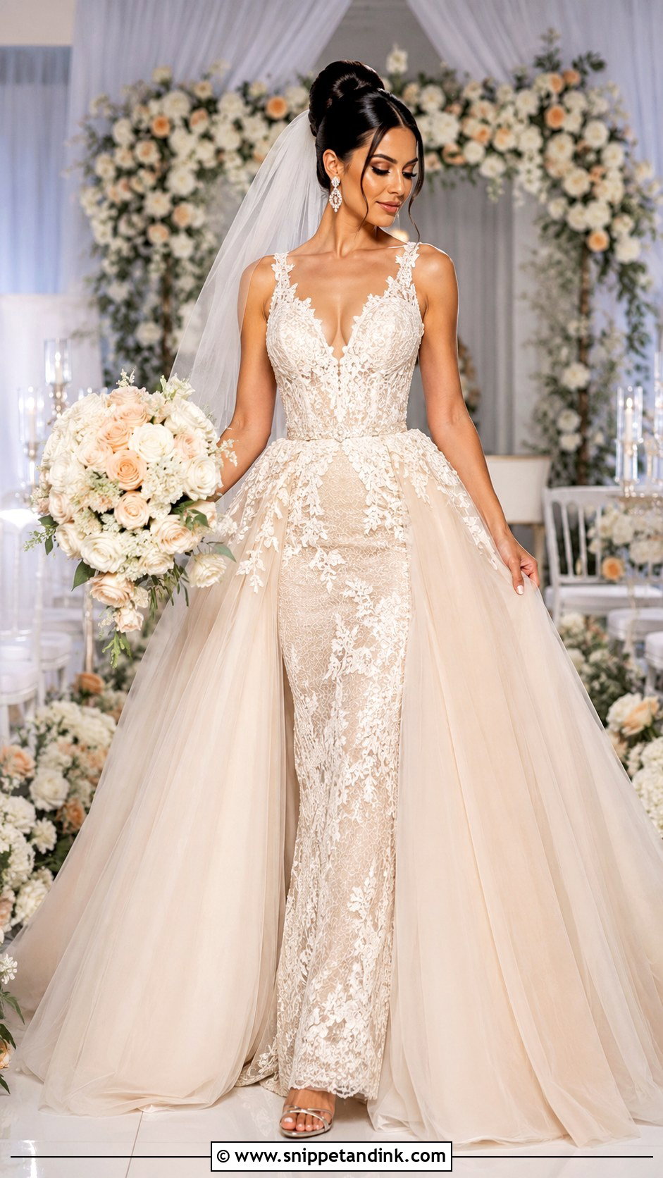Champagne Bridal Dress With Detachable Overskirt - Snippet and Ink - 20 Champagne Bridal Dress Ideas