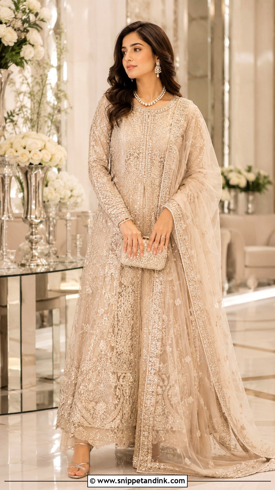Champagne Bridal Maxi Dress - Snippet and Ink - 30 Pakistani Wedding Dress Ideas