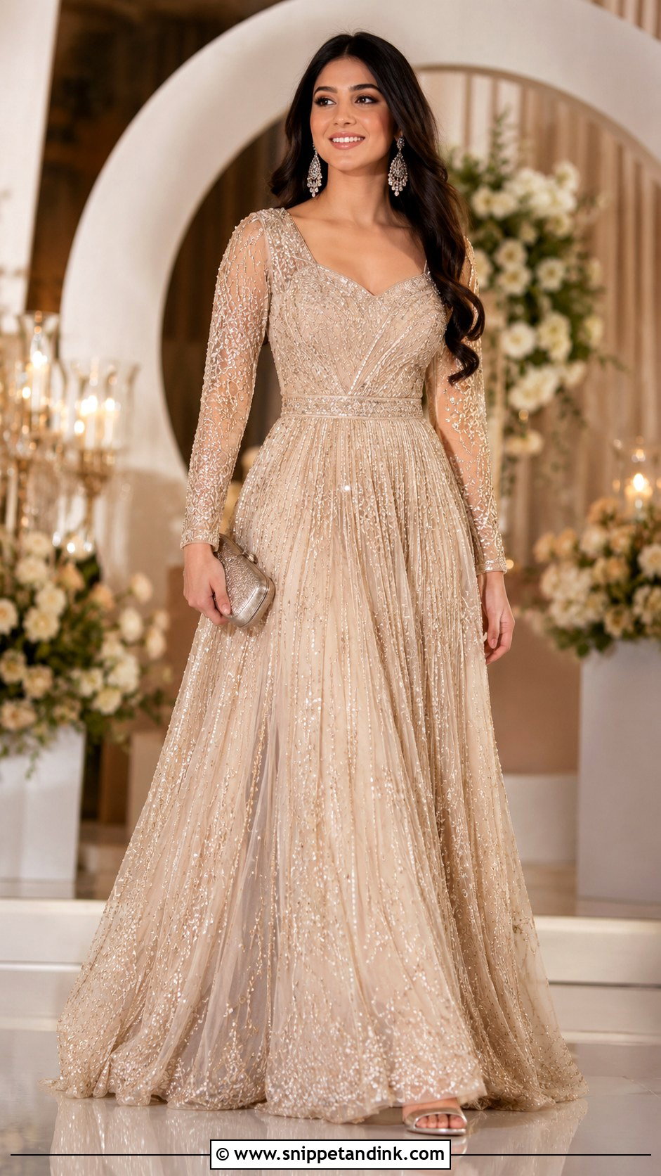 Champagne Bridal Sangeet Gown - Snippet and Ink - 25 Bridal Sangeet Outfit Gown Ideas
