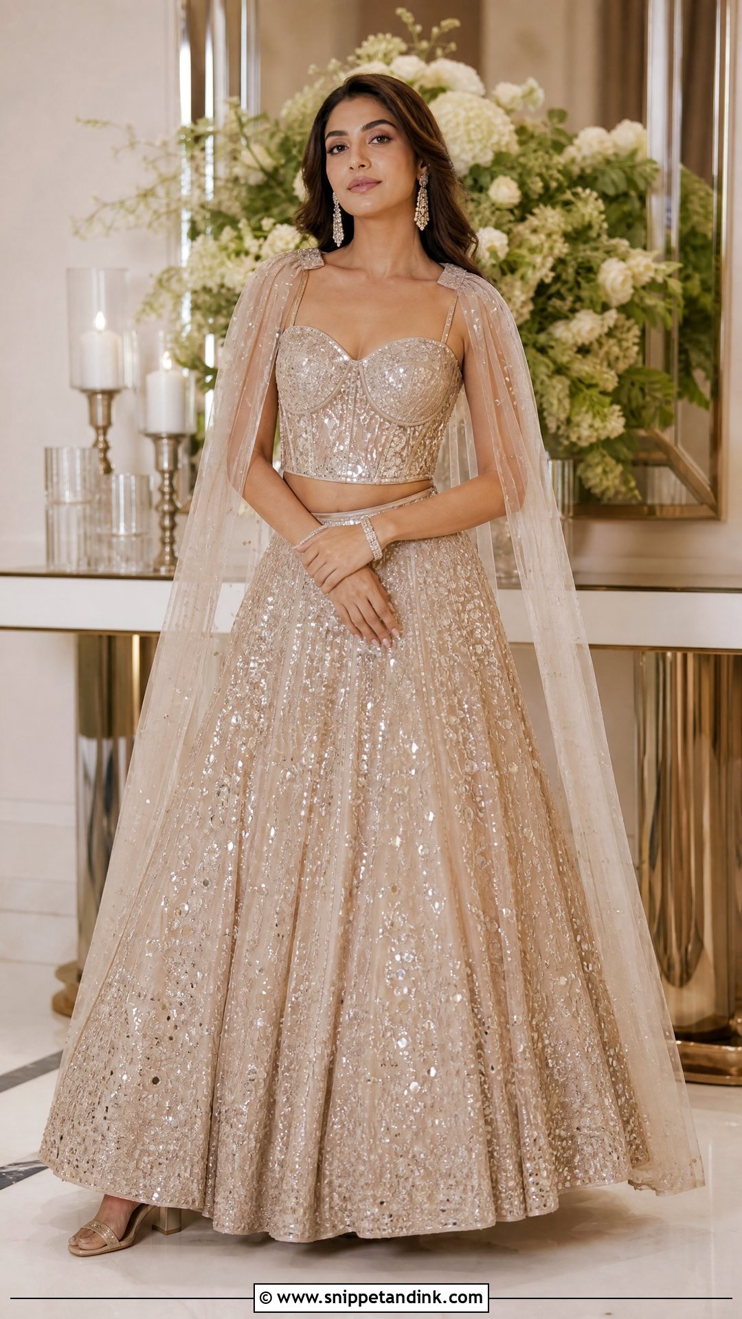 Champagne Bridal Sangeet Lehenga With Corset - Snippet and Ink - 20 Unique Bridal Sangeet Outfit Ideas