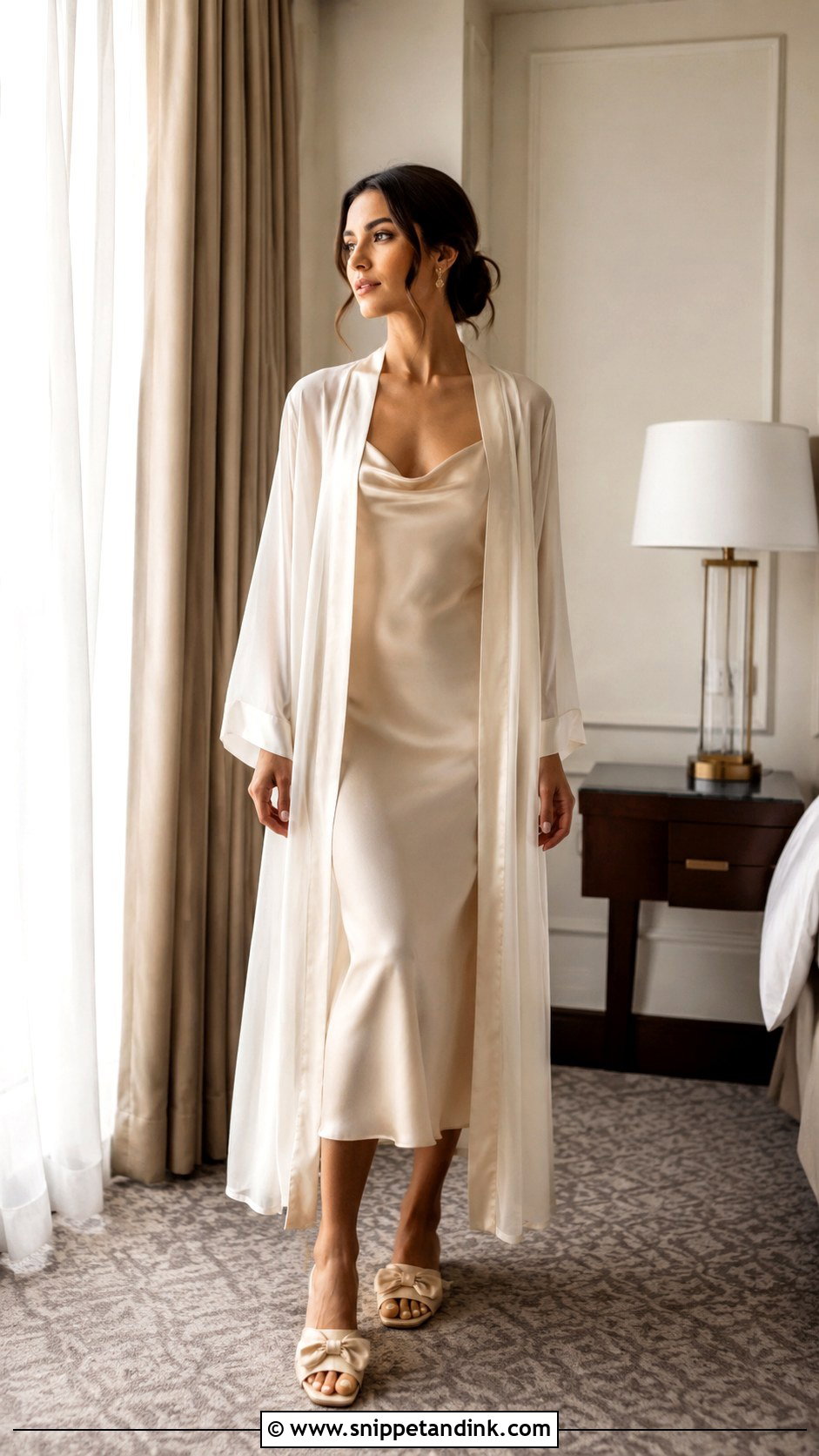 Champagne Bridal Slippers With Bridal Slip Dress - Snippet and Ink - 25 Bridal Slippers Ideas