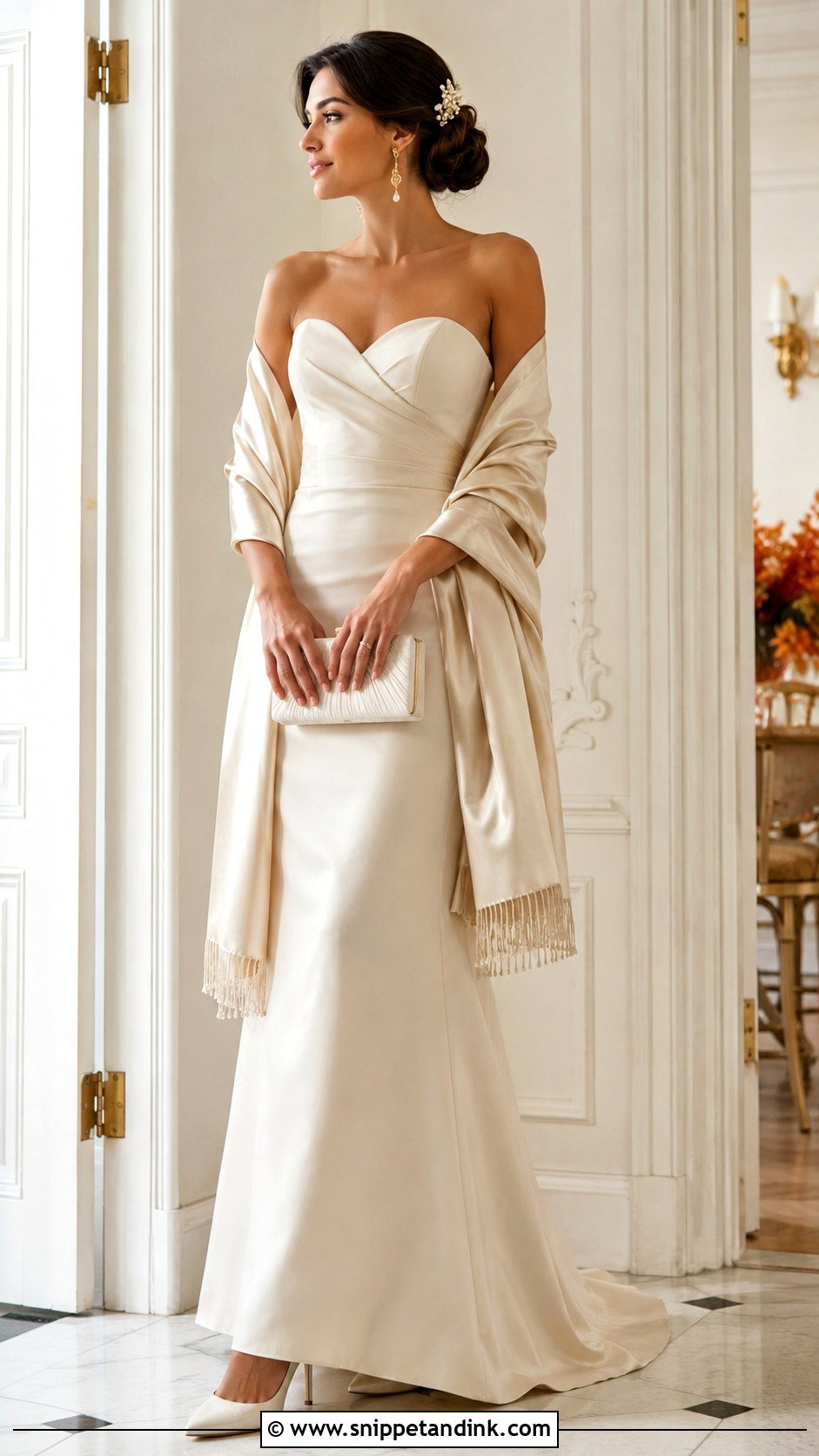 Champagne Bride Shawl With Warm Ivory Gown - Snippet and Ink - 20 Bride Shawl Ideas