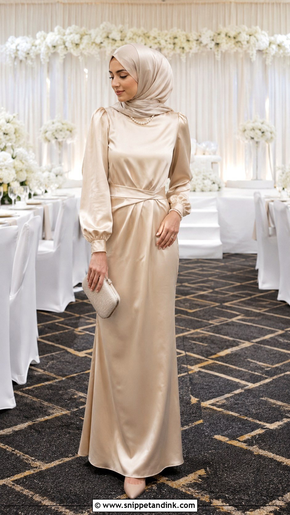 Champagne Bridesmaid Hijab Dress - Snippet and Ink - 25 Braidsmaid Hijab Style Ideas