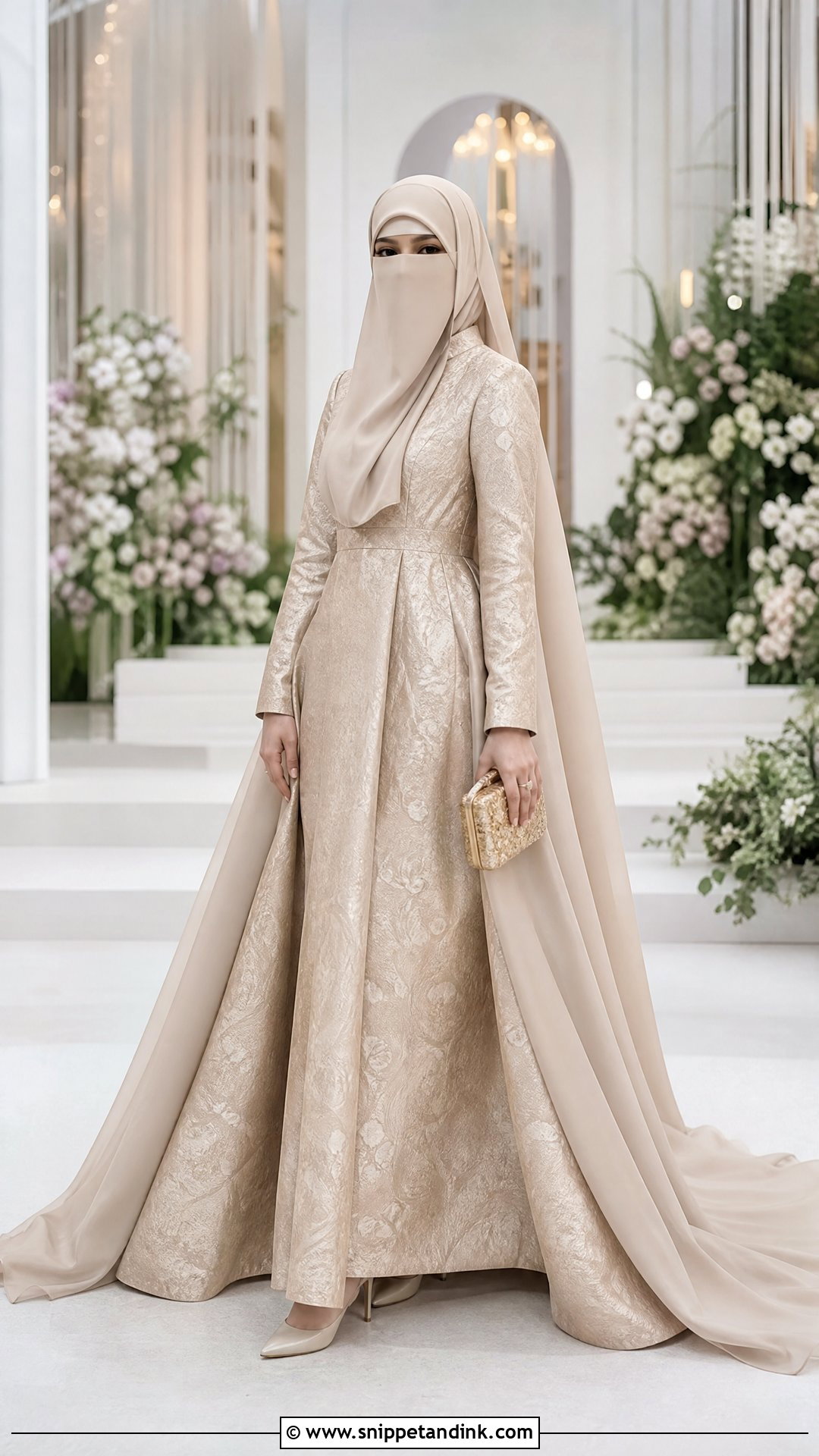 Champagne Brocade Niqab Wedding Dress - Snippet and Ink - 25 Niqab Wedding Dress Ideas