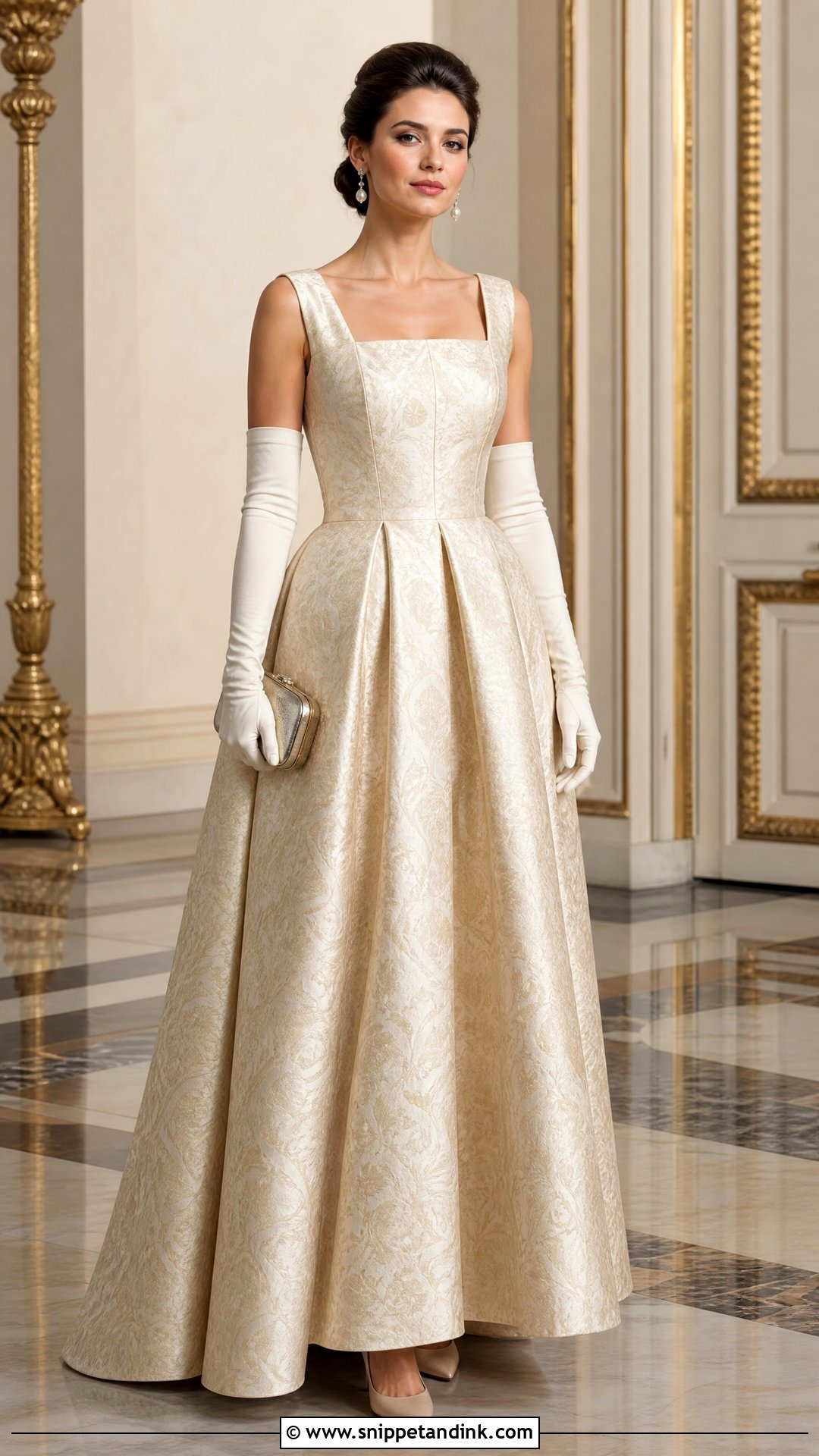 Champagne Brocade White Tie Gown Outfit - Snippet and Ink - 20 White Tie Attire Ideas