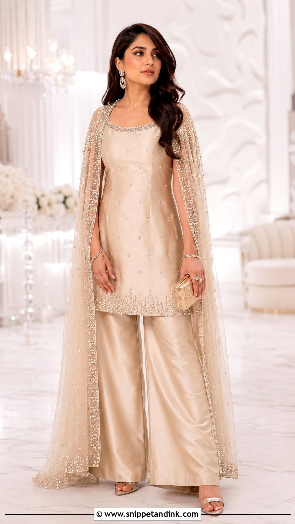 Champagne Cape Bridal Palazzo Suit - Snippet and Ink - 20 Bridal Salwar Suits